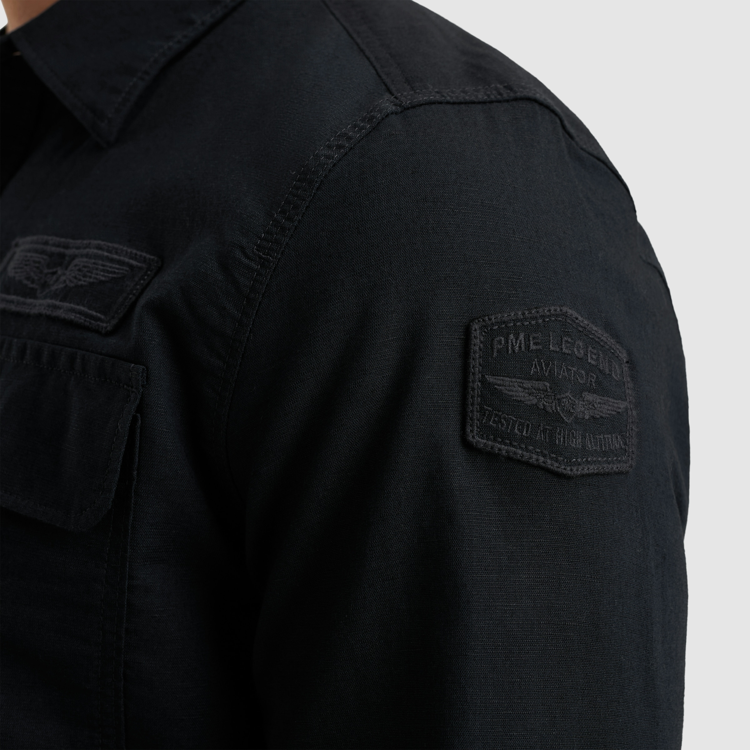 PME LEGEND Langarmhemd »Long Sleeve Shirt Cotton/linen«, mit Brusttaschen und mit Leinen