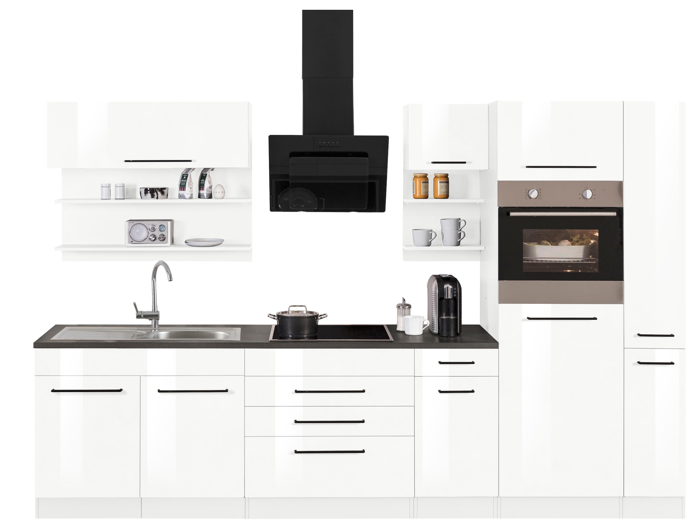 KOCHSTATION Küchenzeile »KS-Tulsa«, ohne E-Geräte, Breite 320 cm, schwarze Metallgriffe, MDF Fronten