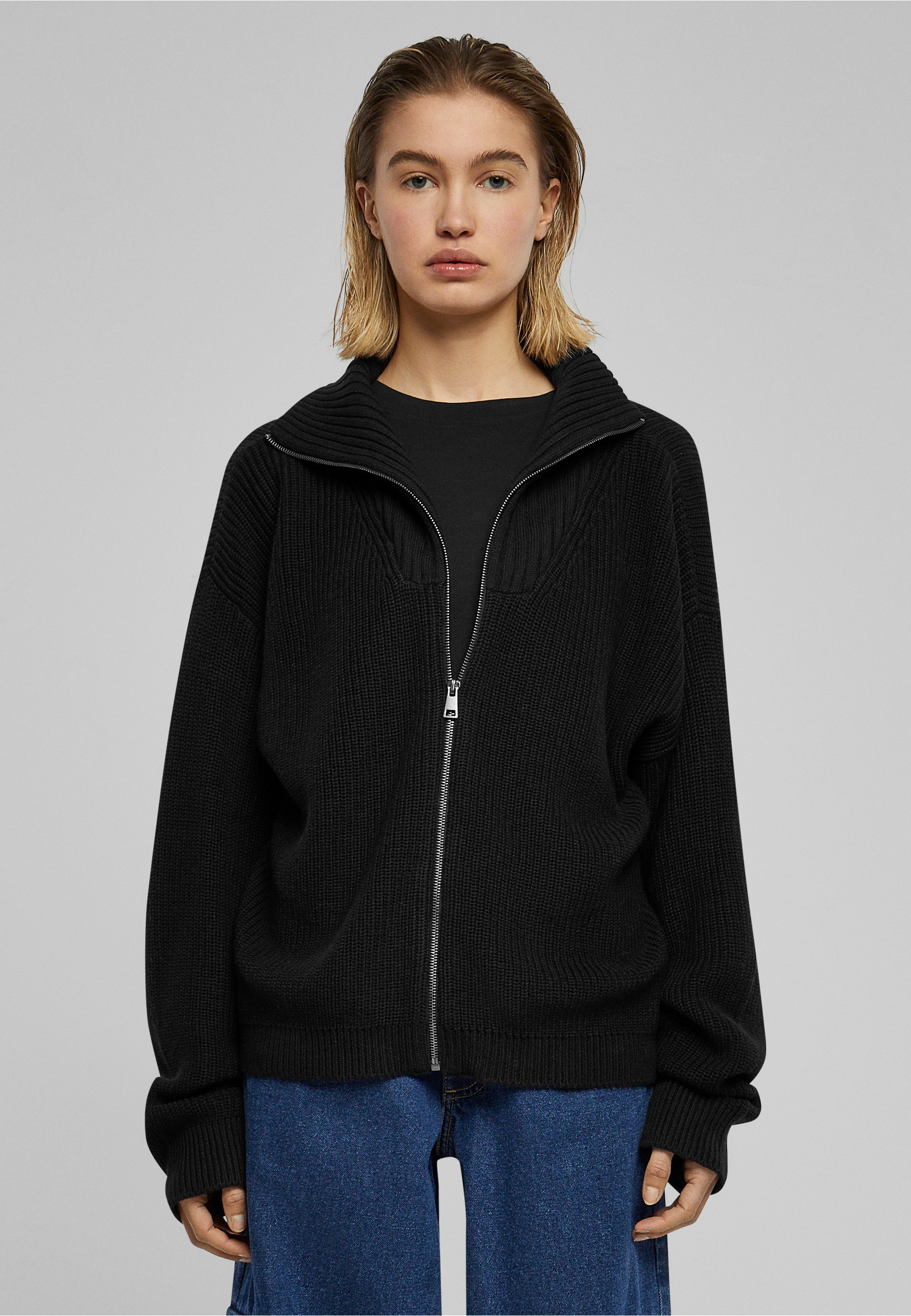 URBAN CLASSICS Strickjacke »Urban Classics Damen Ladies Knitted Zip Cardigan« 1 Stk.