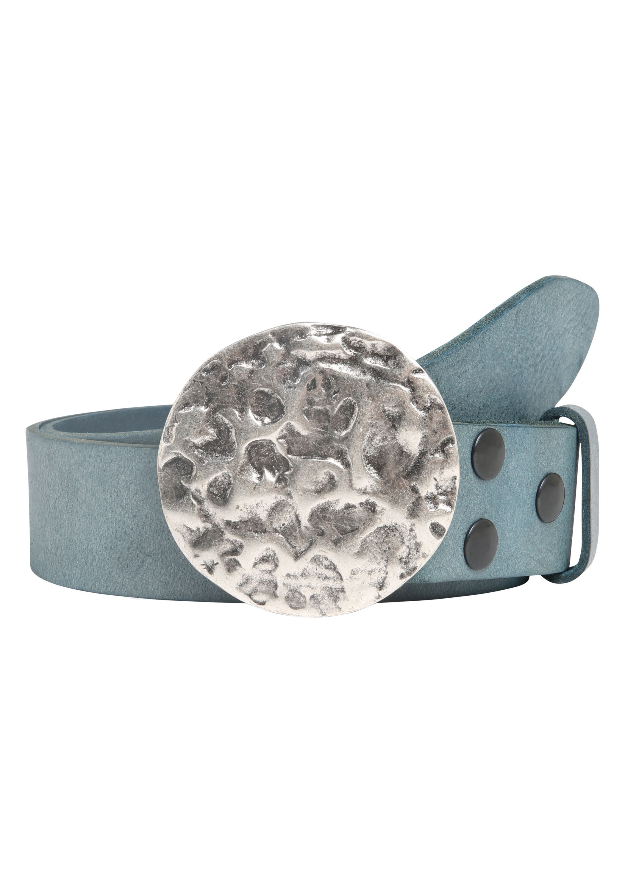 Rettungsring Gürtel Ledergürtel ""Gump Jeansblau", mit austauschbarer Schließe "Vollmond Silber""