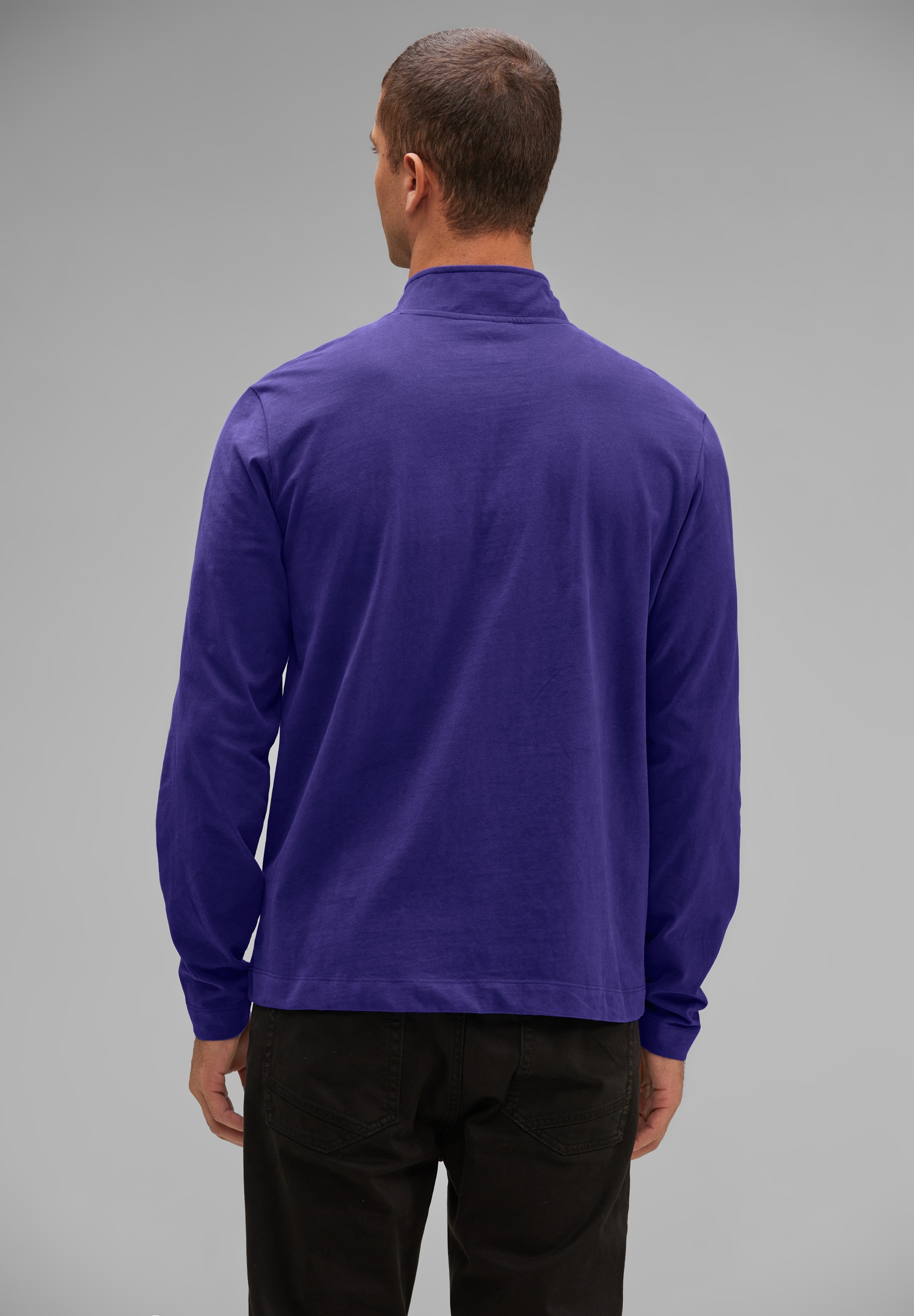 STREET ONE MEN Stehkragenshirt, aus reiner Baumwolle