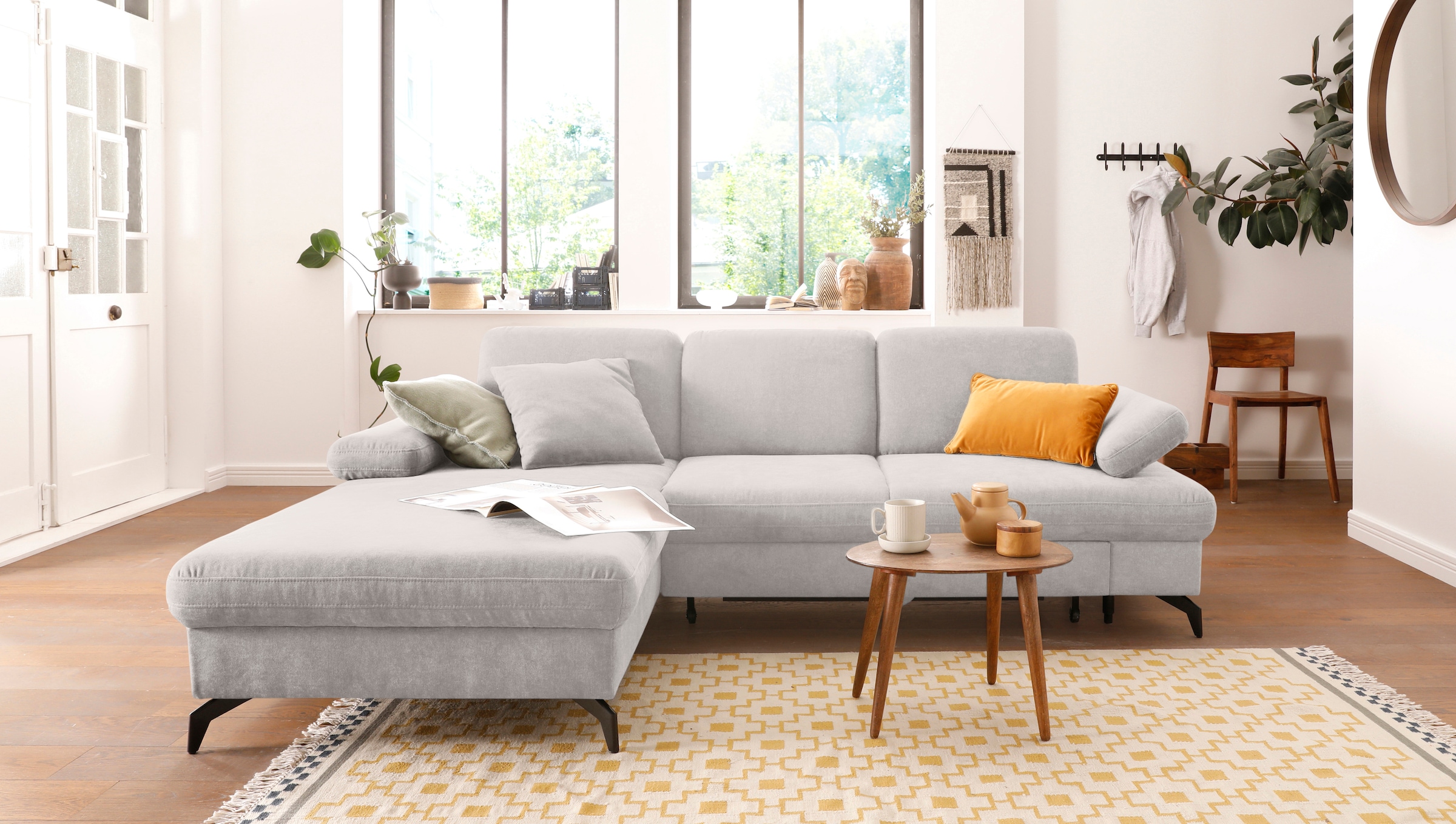 sit&more Ecksofa »Morris L-Form«, mit Bettfunktion, bzw. XXL-Sitzfläche, Armteilverstellung & Zierkissen
