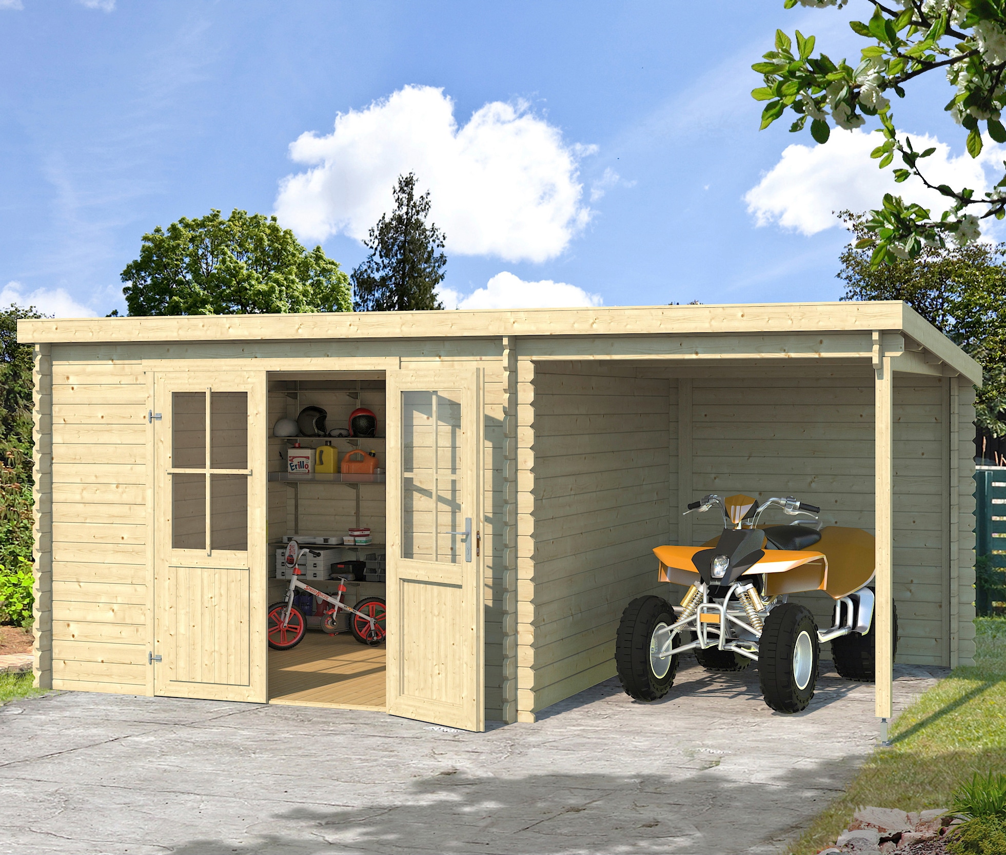 LASITA MAJA Gartenhaus "Tampa" Blockbohlenhaus 28mm, mit Anbau