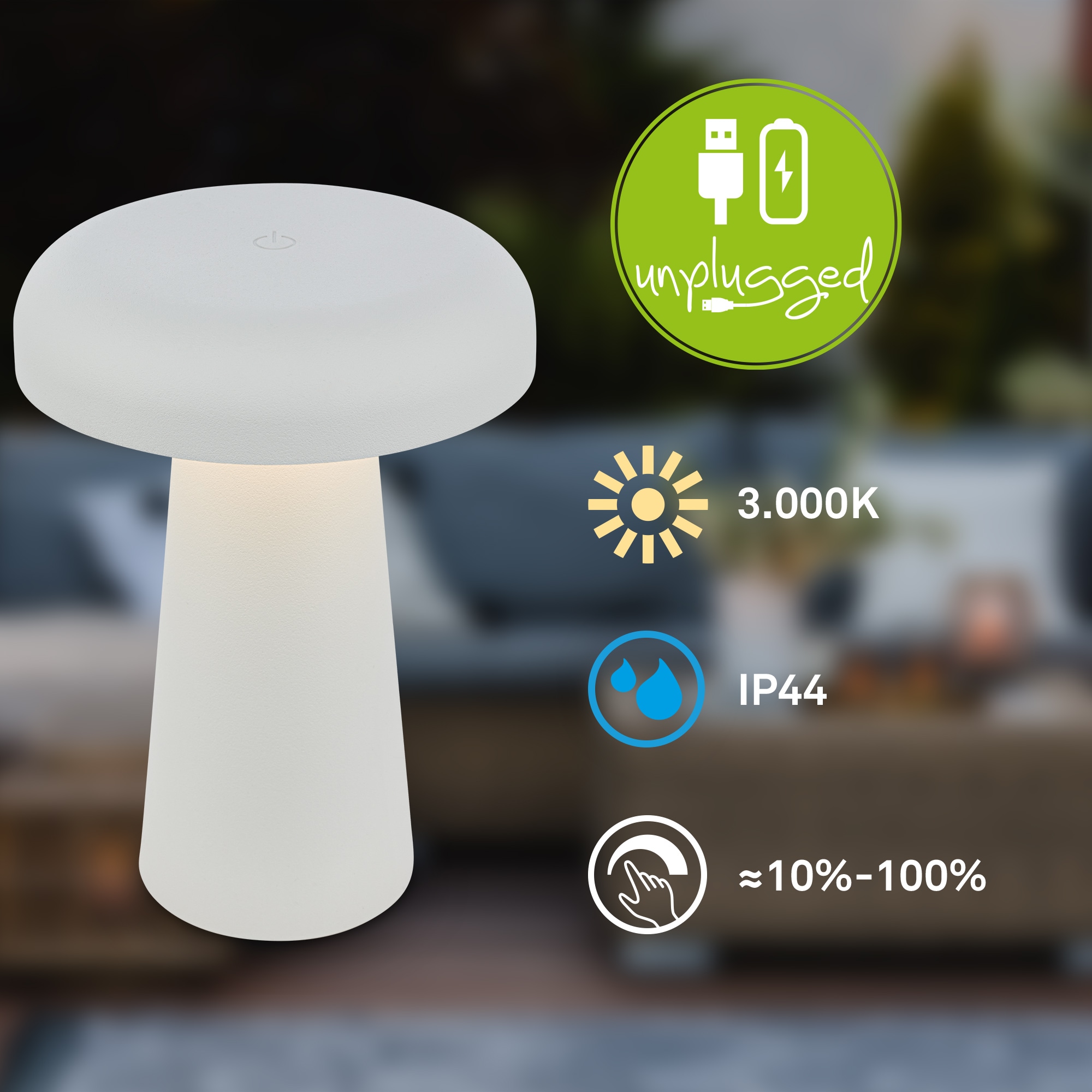 Briloner Leuchten LED Außen-Tischleuchte »CLOUD« LED-Modul 1 Stk. Warmweiß 12x17 cm, Akku tauschbar, Indoor/Outdoor, Wohnzimmer, Flur, Balkon
