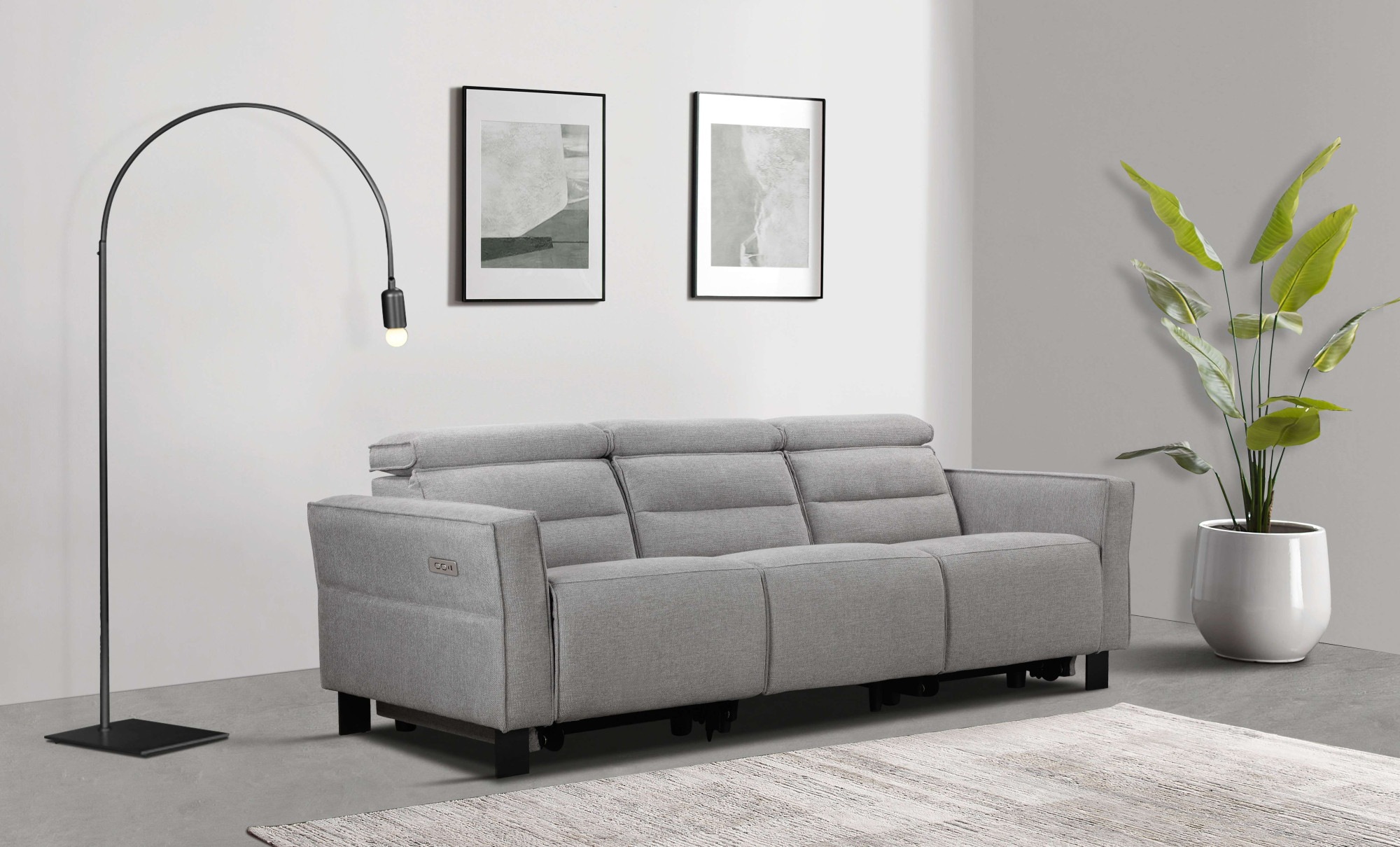 Places of Style 3-Sitzer »Carpari, 224cm, manuelle od. elektrische Relaxfunktion in 2 Sitzen«, mit USB-A/C, Kopfteilverstellung, Echtleder, Kunstleder, Webstoff