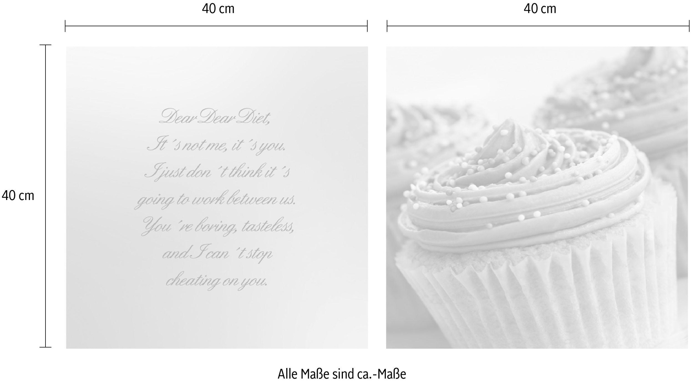 queence Leinwandbild »Cupcakes«, Foto-Essen-Kunst-Modern-Sprüche-Sprüche & Texte-Schriftzug-Schriftzüge-Bar & Lounges, (Set), Premium-Leinwandstoff, Handarbeit aus Deutschland, Spruch, 2er Set