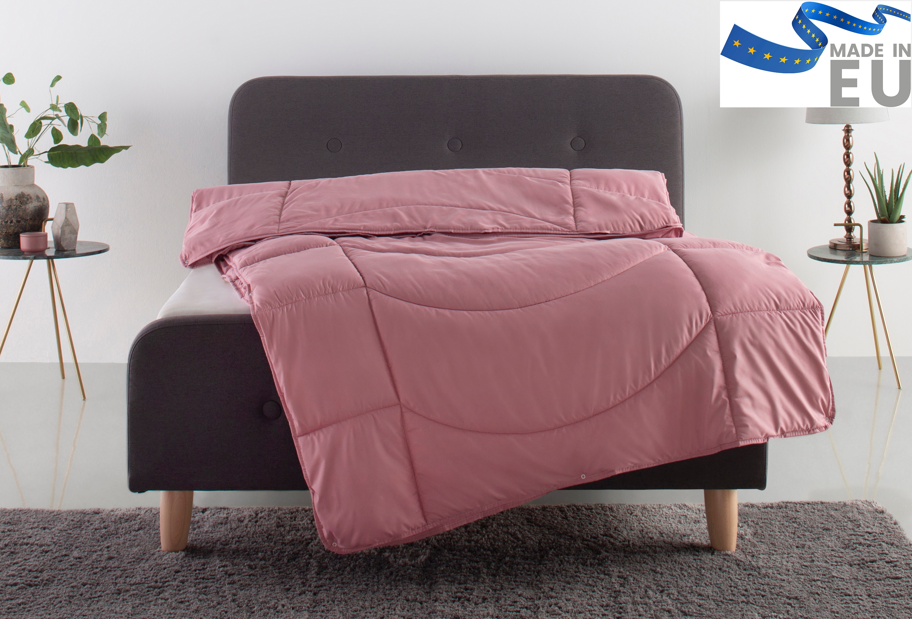 OTTO home Microfaserbettdecke "Microlux, Bettdecke 135x200 cm und Übergrößen bis 240x220cm" 4-Jahreszeiten Füllung Feuchtigkeitsregulierende 3D Klimafaser (Polyester) 1 Stk. tlg. fest versteppter Bezug - keine Bettwäsche nötig, Sommer, Winter