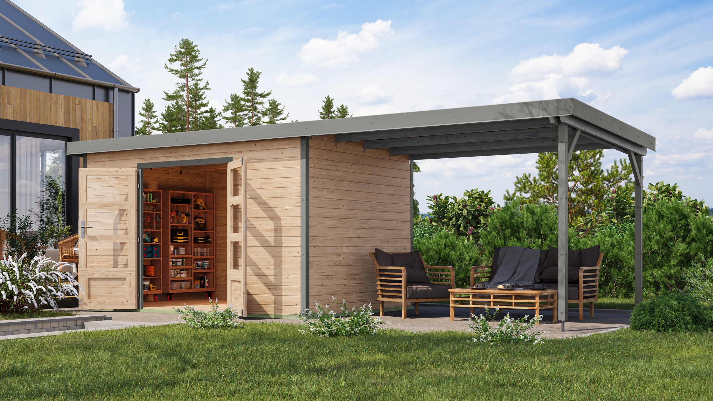 Karibu Gartenhaus "Pluto 7 A" aus hochwertigen Materialien günstig online kaufen