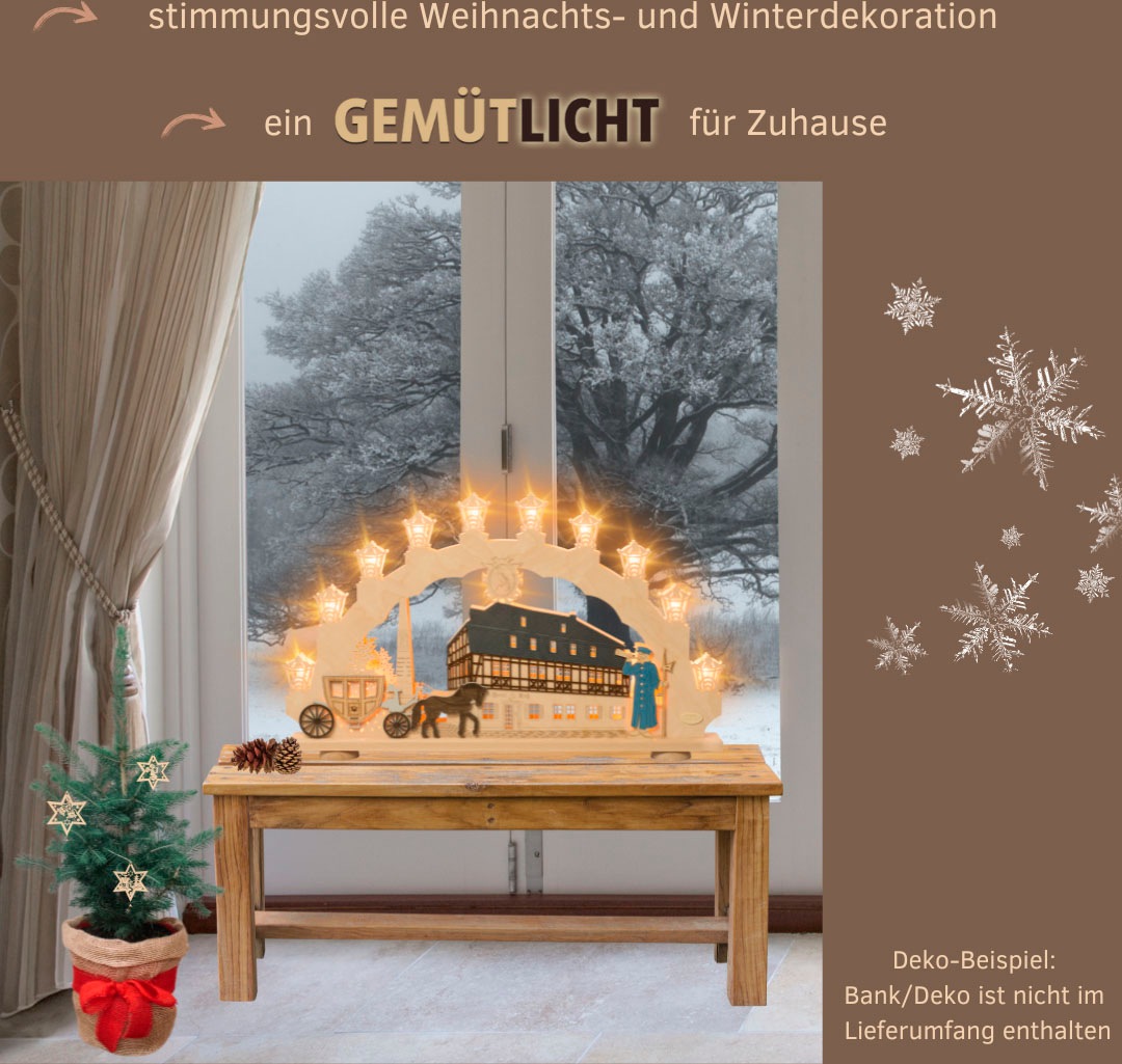 Weigla Schwibbogen »Zwönitz, Lichterbogen aus Holz, Fachwerkhaus«, Erzgebirge garantiert, Weihnachtsdeko Innen, Weihnachtsbeleuchtung