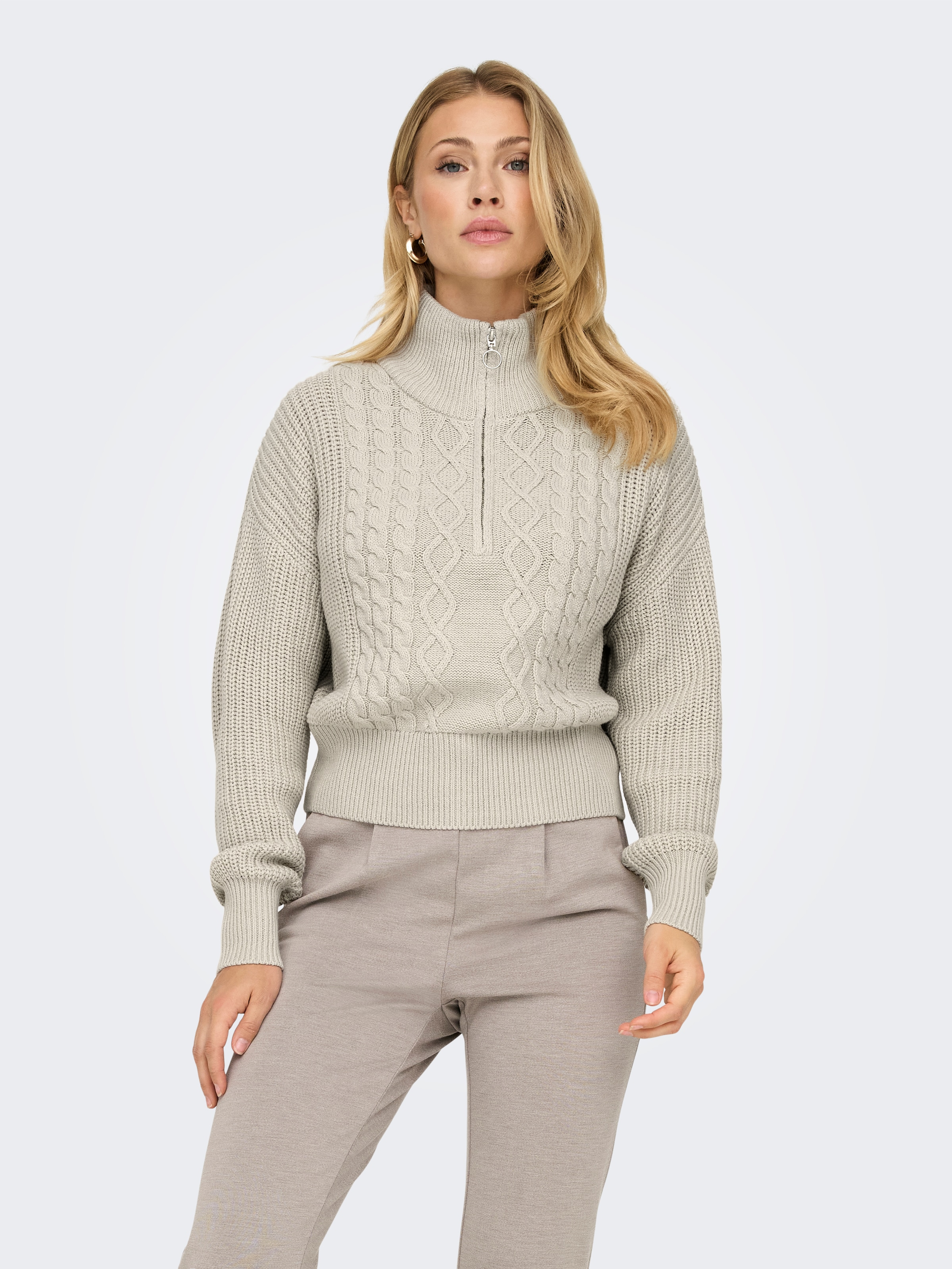 ONLY Stehkragenpullover "ONLDORITTA LS CABLE ZIP HIG NECK KNT" günstig online kaufen