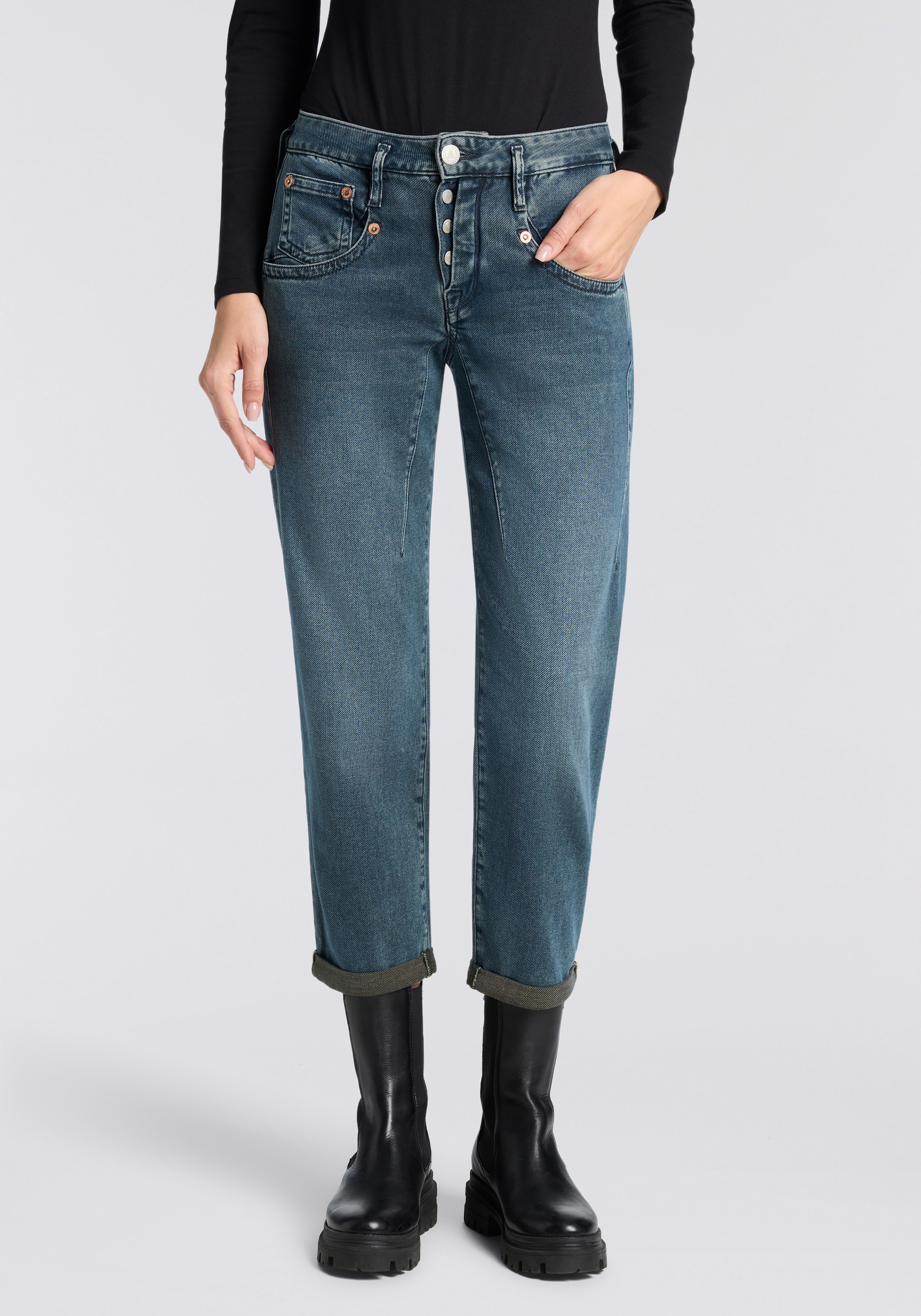 Herrlicher 5-Pocket-Jeans "Shyra Tap Denim Comfort" in Cropped Länge, Umsch günstig online kaufen