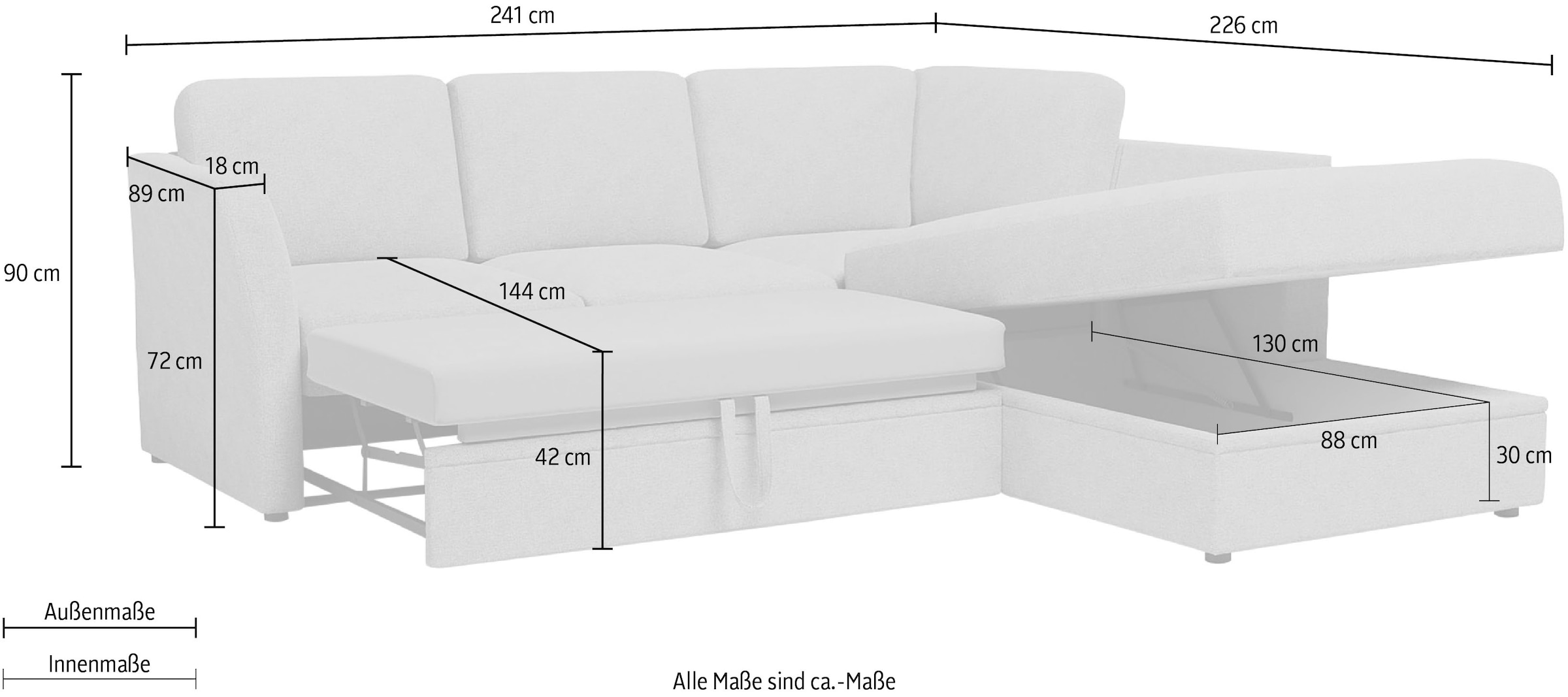 Home affaire Ecksofa »Lavars, L-Form, Schlafsofa«, mit Bettfunktion und Stauraum, in zwei verschiedenen Bezugsqualitäten