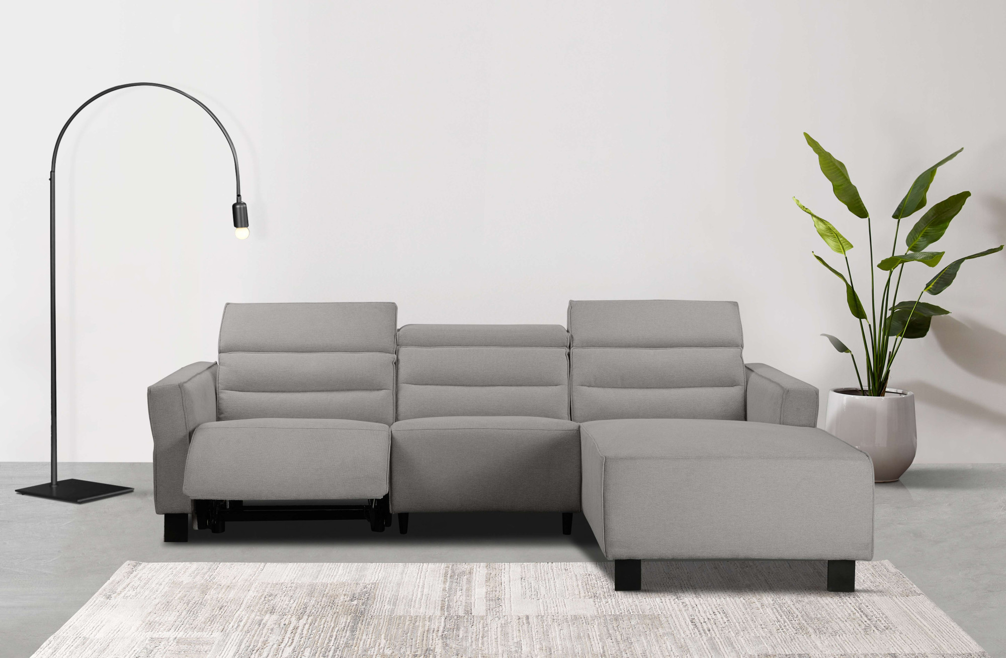 OTTO home Ecksofa "CARPARI Webstoff,L-Form,224 cm, man./elektr. Relaxfunktion" (USB A/C), sowie Kopfteilverstellung