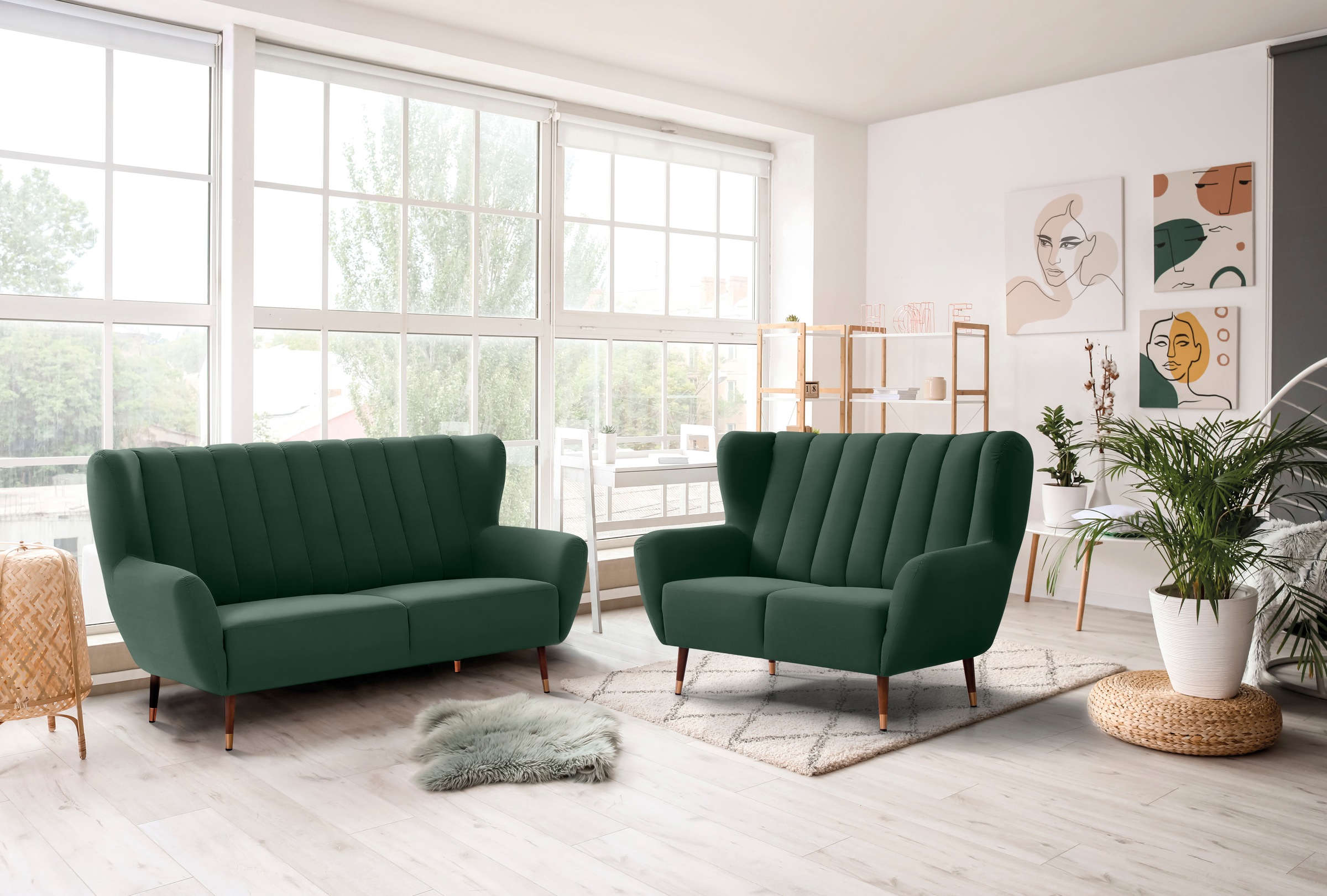 exxpo - sofa fashion 2-Sitzer »Polly, bequem mit hoher Rückenlehne, hohe Füße, Ohrensesselcouch«, Küchensofa, hochwertige Bezugsvarianten und aktuelle Farben