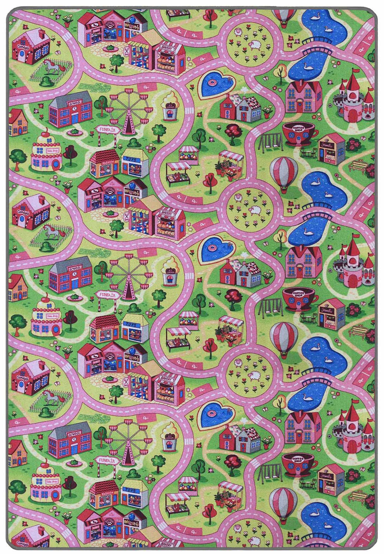 Primaflor-Ideen in Textil Kinderteppich "SWEET CITY", rechteckig, 5 mm Höhe, Straßen-Spiel-Teppich, Straßenbreite ca. 9 