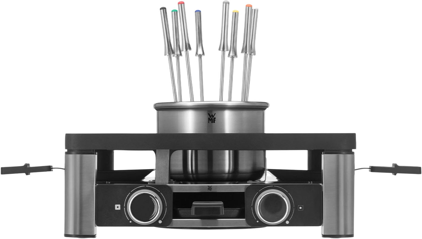 WMF Raclette »Lumero Gourmet Station 3-in-1, Raclette, Fondue und Indoor-Grill«, 8 St. Raclettepfännchen, 1800 W, spülmaschinengeeignete Pfännchen/Platte, Spritzschutz, LED-Beleuchtung