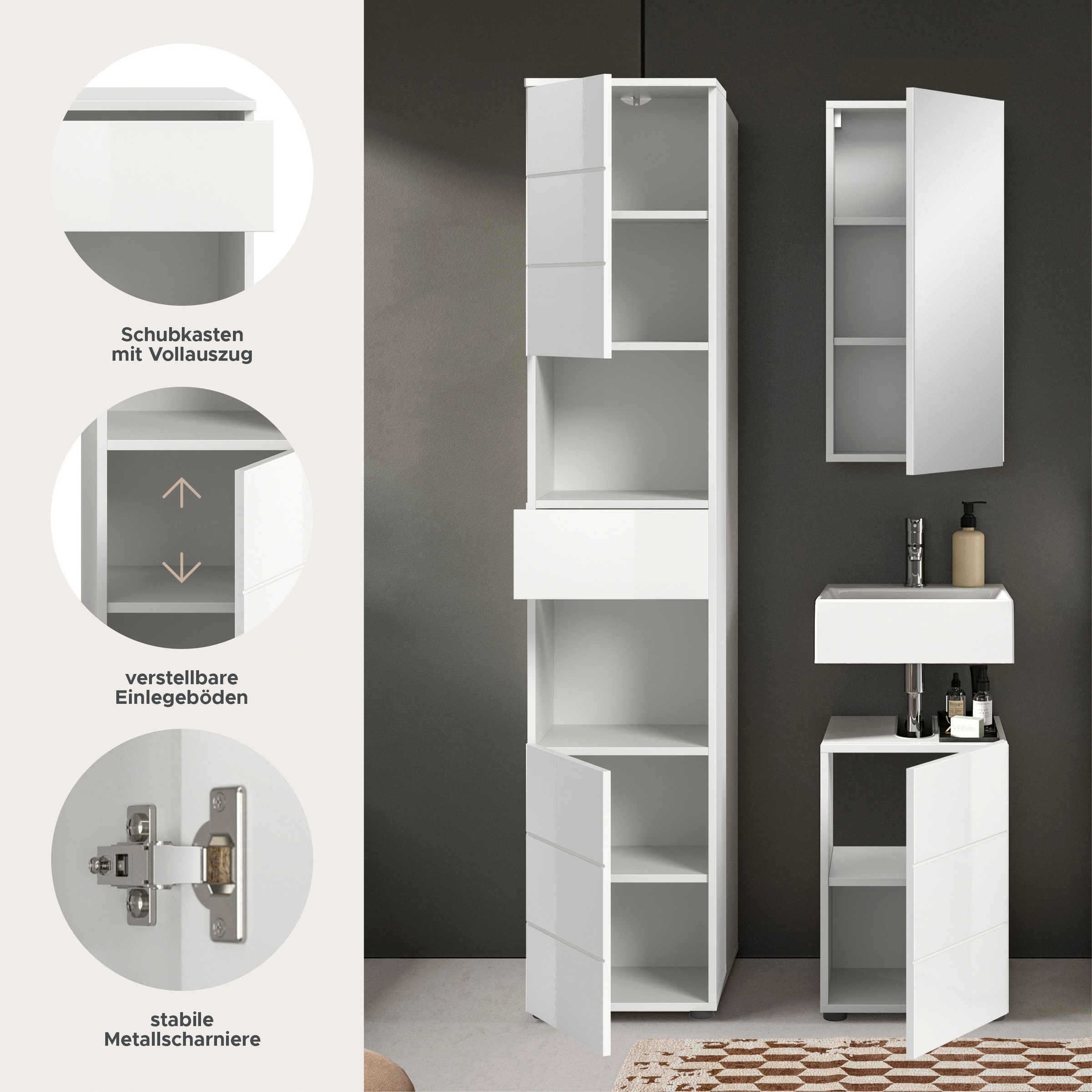 welltime Badmöbel-Set "Biel, Höhe 190 cm, Hochschrank, Unterschrank, Spiege günstig online kaufen