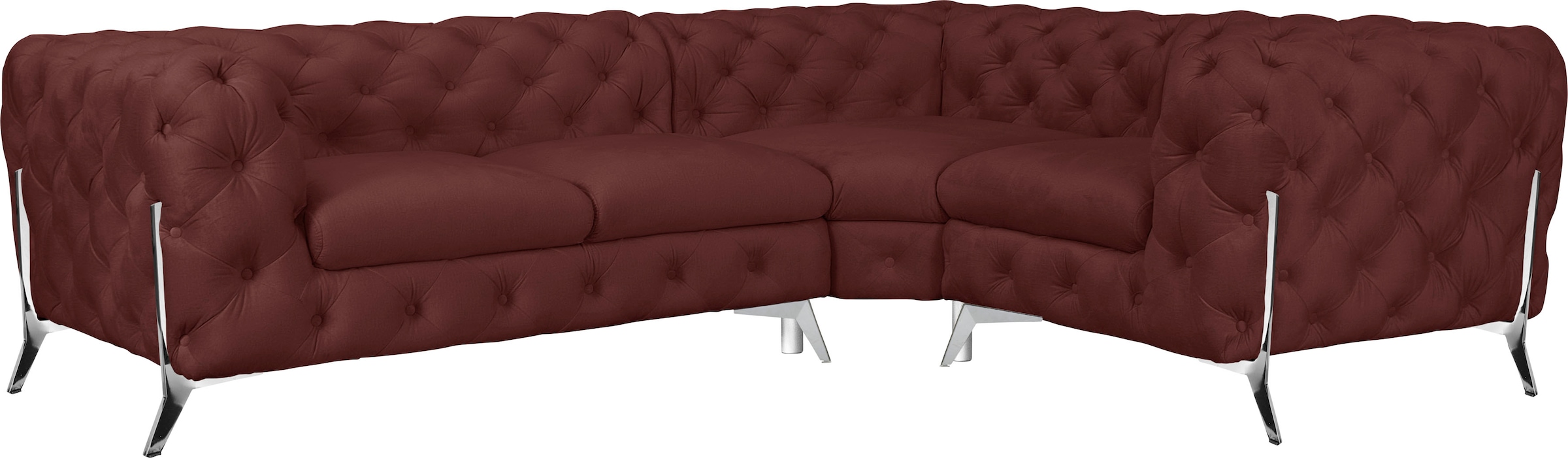 Leonique Chesterfield-Sofa "Amaury L-Form", moderne Chersterfield-Optik, Breite 262 cm, Fußfarbe wählbar