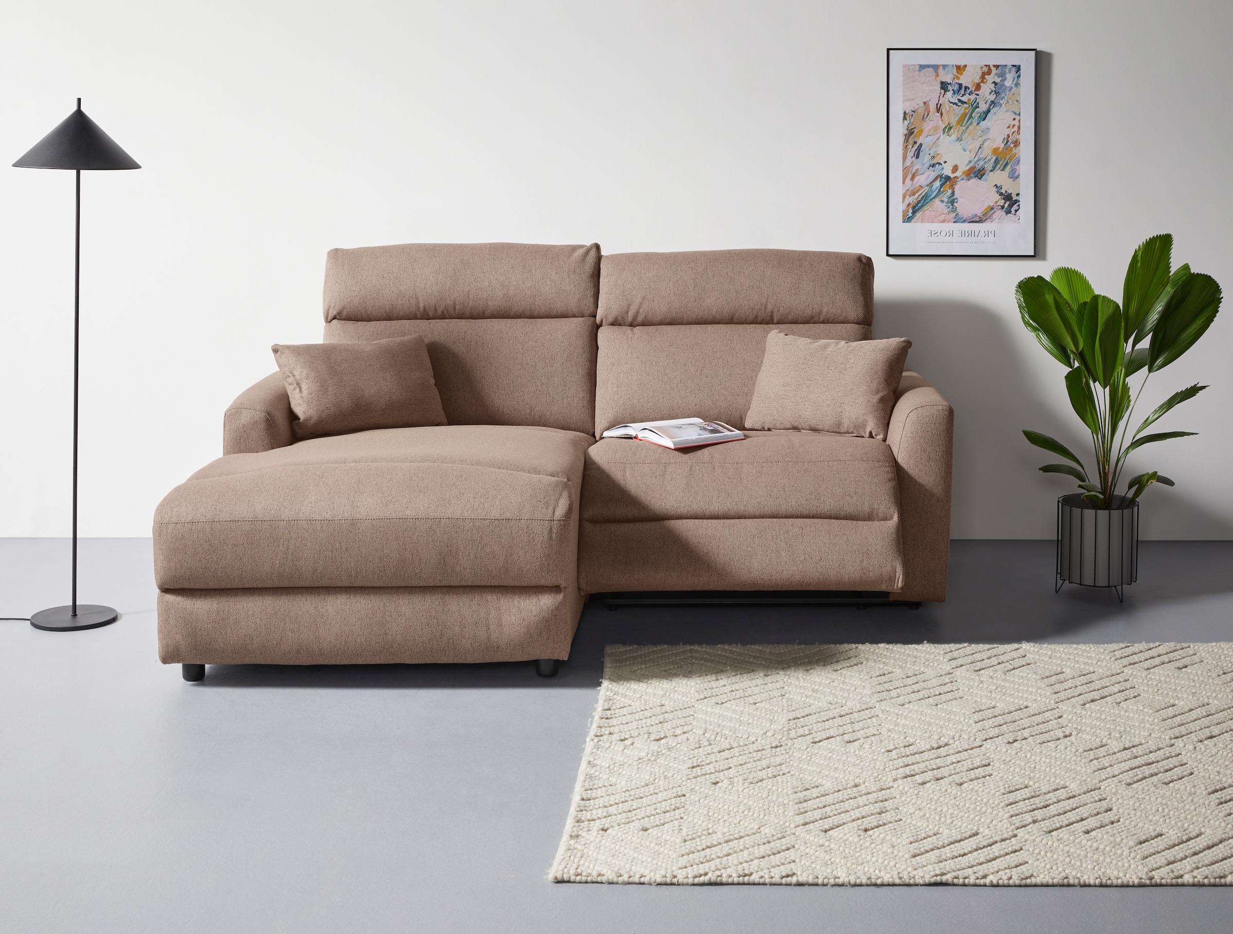INOSIGN Ecksofa »JENNA, L-Form, 209cm, manuelle u. elektrische Funktion, mit USB A/C,«, Liegefunktion 105°-150°, Federkern, Struktur fein