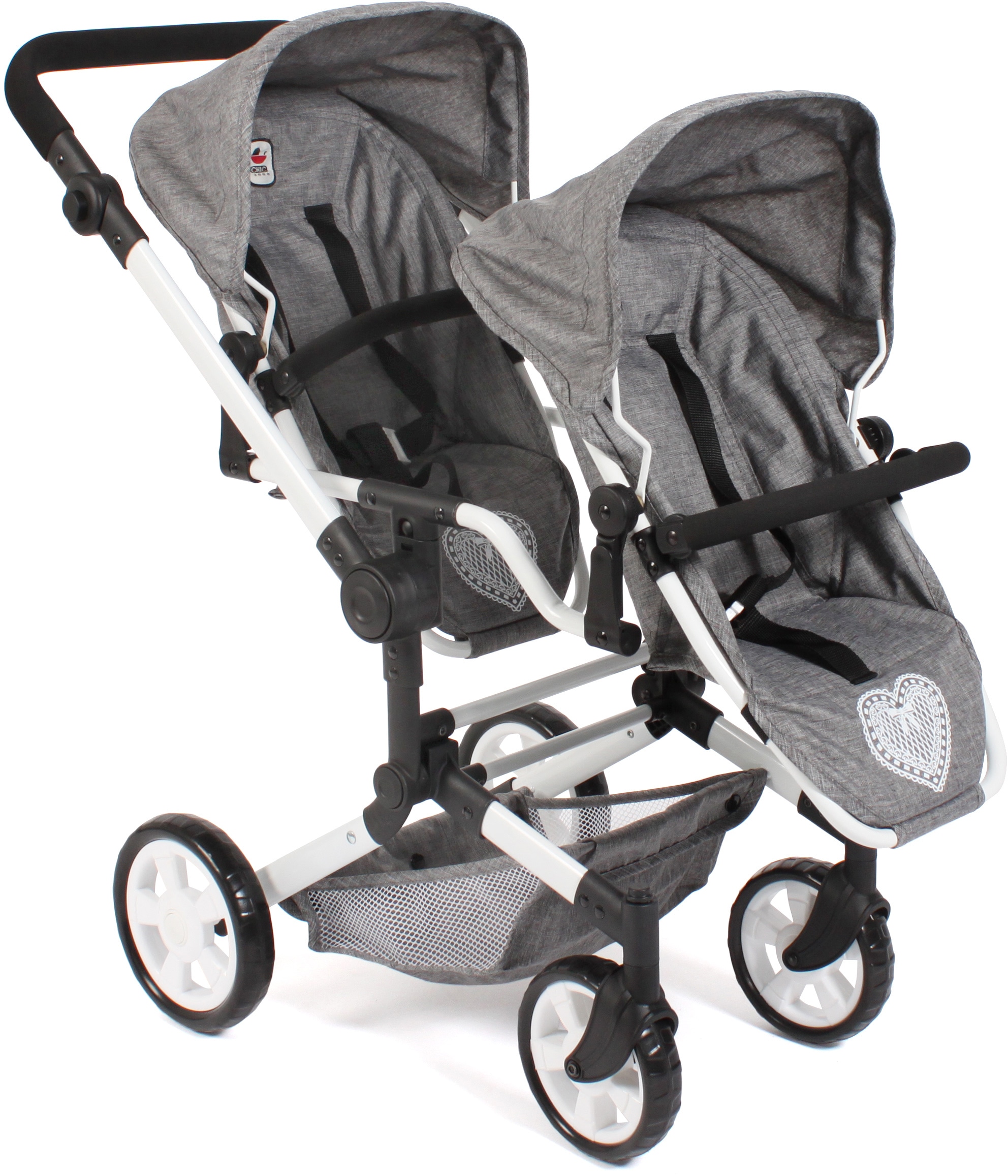 Puppen-Zwillingsbuggy »Linus Duo, Jeans Grey«, mit zwei abnehmbaren, bis in...