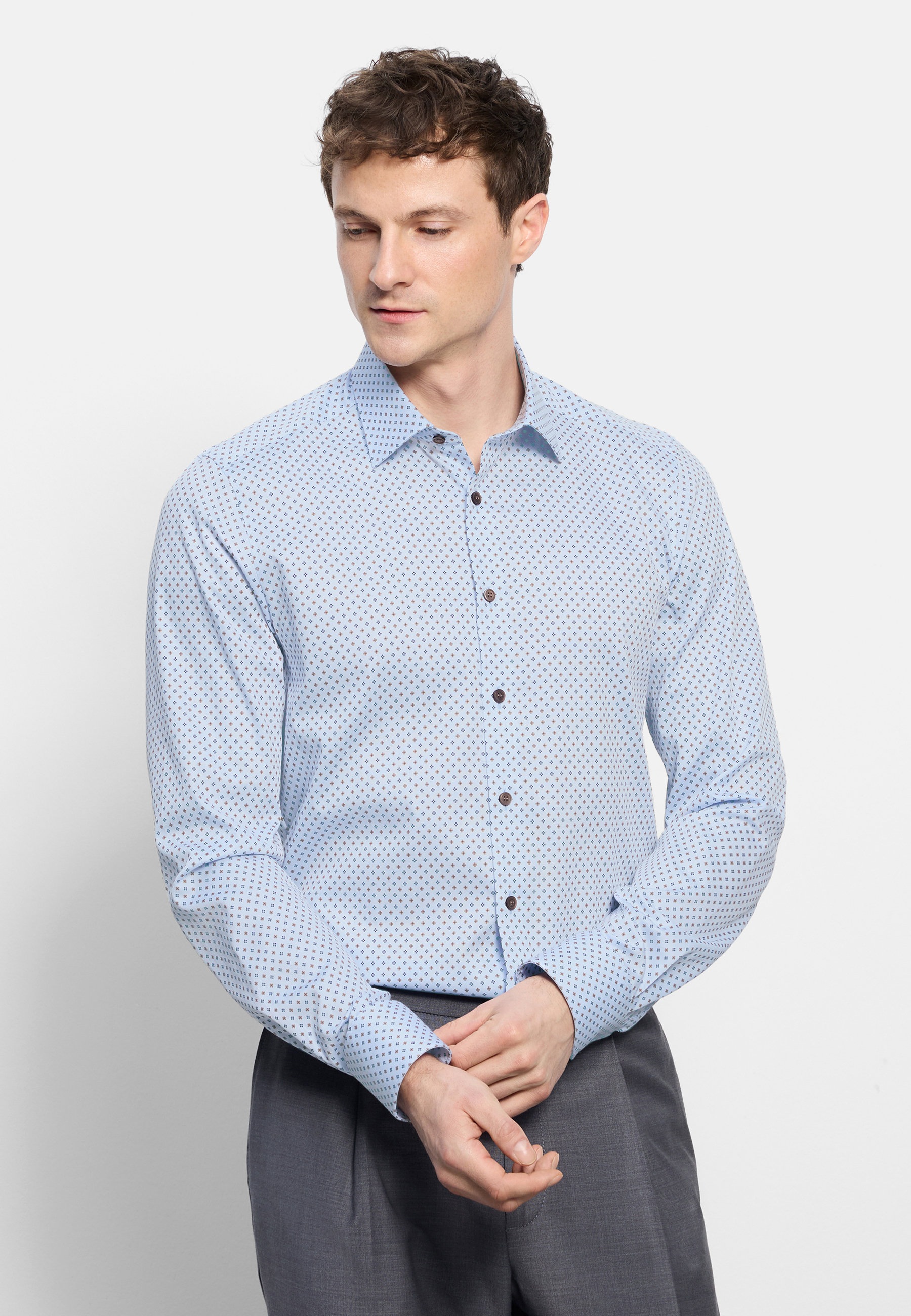 Businesshemd OLYMP "OLYMP Level Five, body fit, Kent", Herren, Gr. 41, Normaler Arm, bleu, 97% Baumwolle, 3% Elastolefin, Hemden