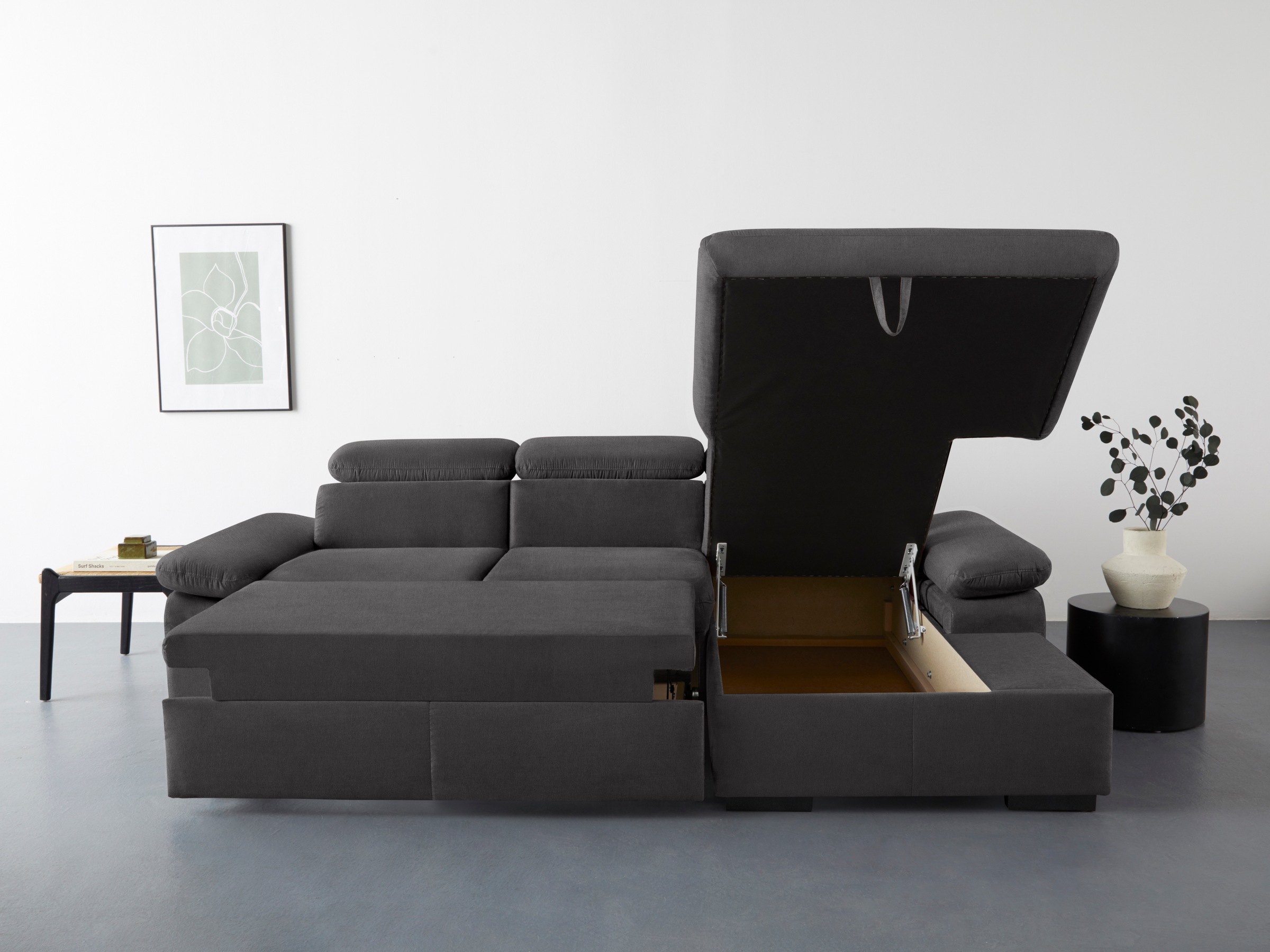 COTTA Ecksofa »Lola L-Form mit Kopfteilfunktion & Hocker«, (Set, mit Hocker), wahlweise mit Bettfunktion, Bettkasten & Armteilverstellung