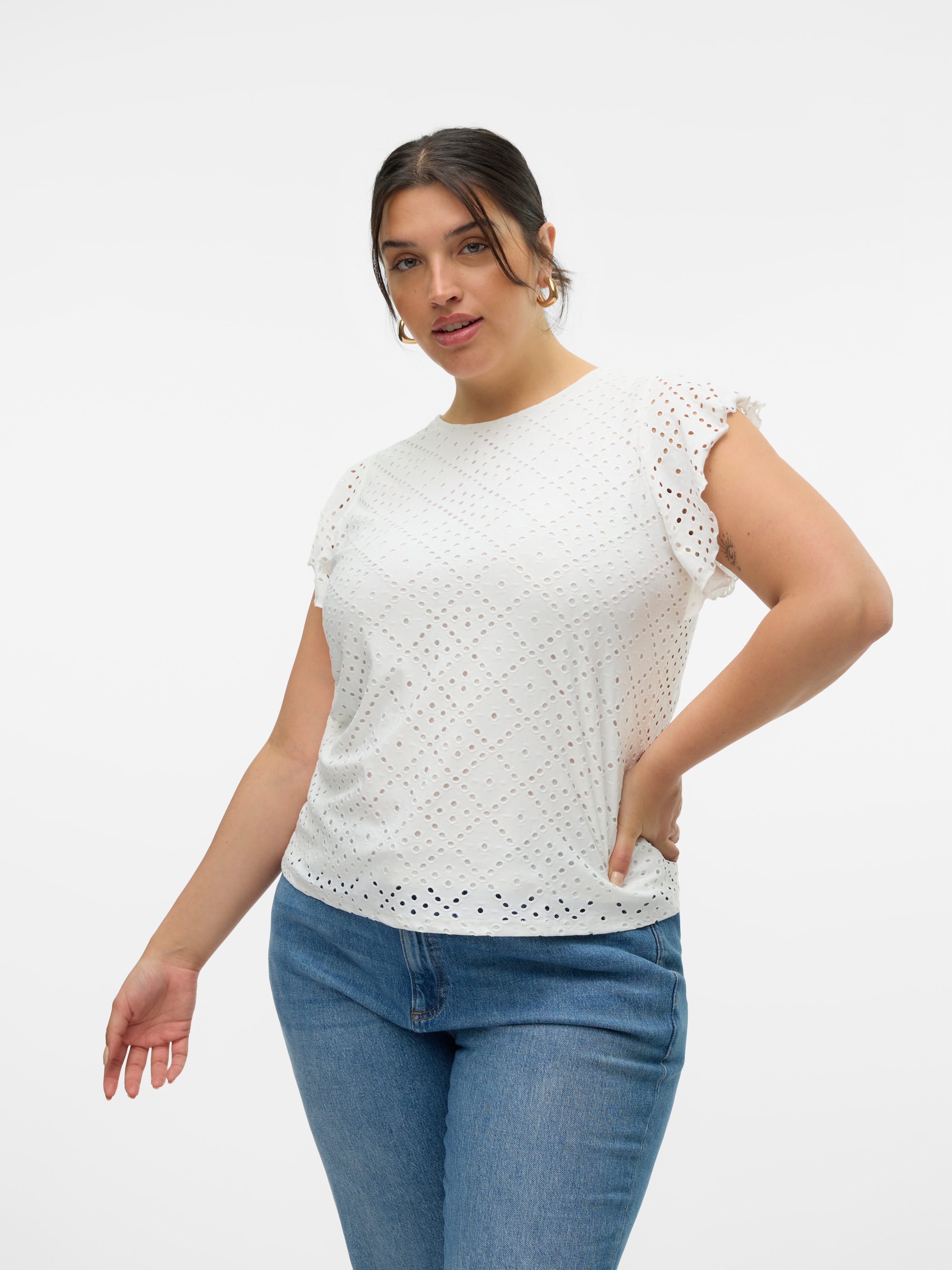 Vero Moda Curve Spitzenshirt »VMCTASSA SL FRILL TOP NOOS CUR« Materialmix, loose fit