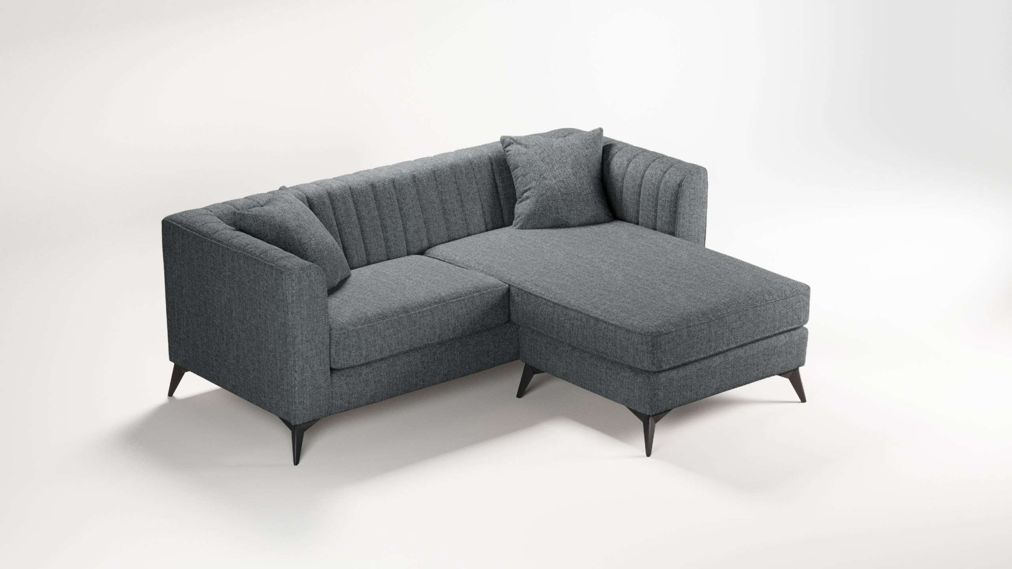 Places of Style Ecksofa »MATTHEW L-Form ideal für kleine Räume, Maße B/T/H: 201/162/74 cm«, elegantes Designsofa, feine Steppung im Rücken, incl. Zierkissen