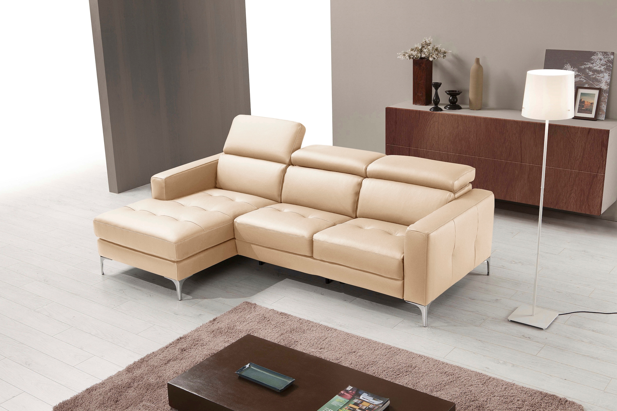 Egoitaliano Ecksofa "Matt, erstklassiger Sitzkomfort, aufwendige Detailverarbeitung, L-Form" mit verstellbaren Kopfteilen zum Relaxen