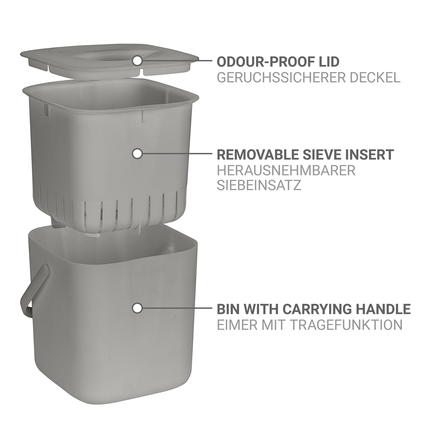 WENKO Biomülleimer »Modell Conny« 1 Behälter Komposteimer, Abfallsammler mit herausnehmbarem Sieb und Henkel, 3 L