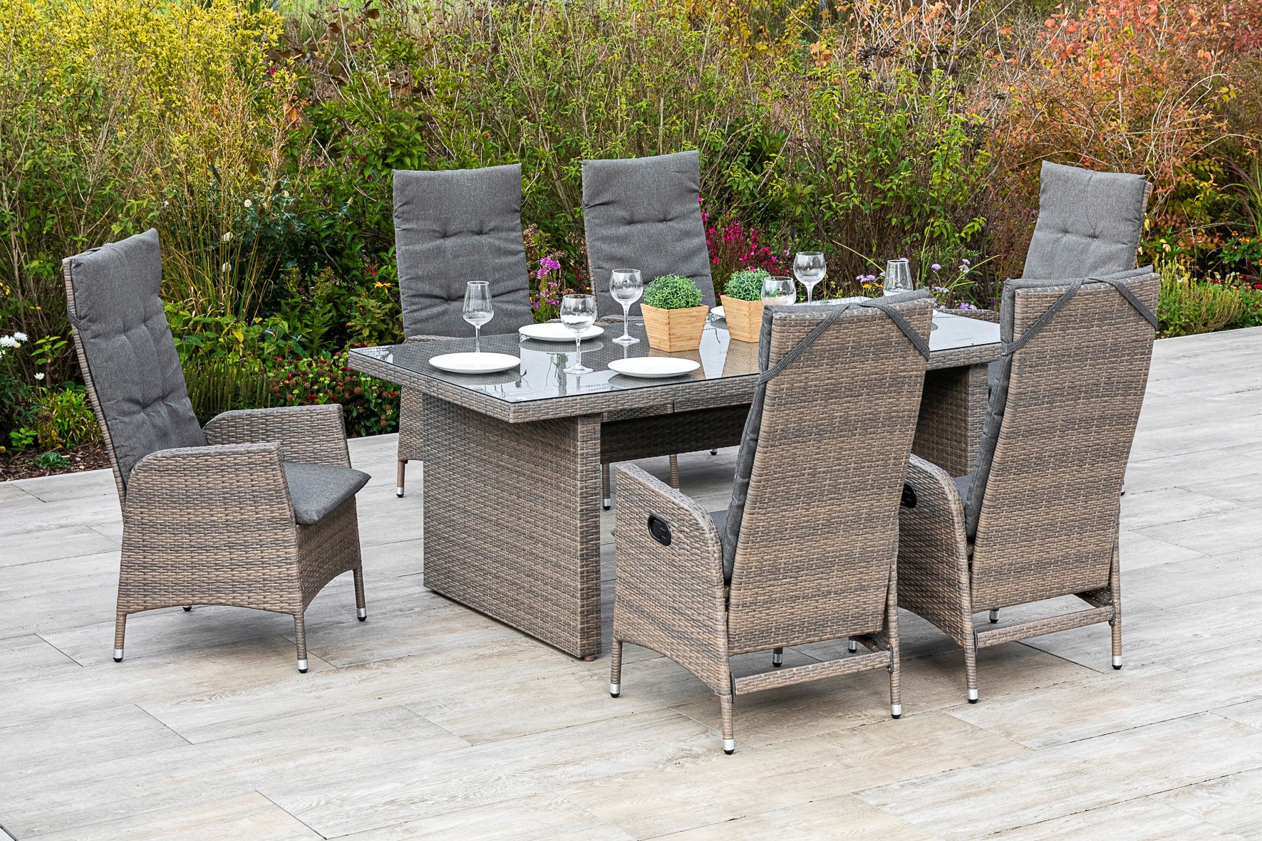 MERXX Gartenmöbelset Molina, (7 tlg.), 6 Gartensessel mit Tisch
