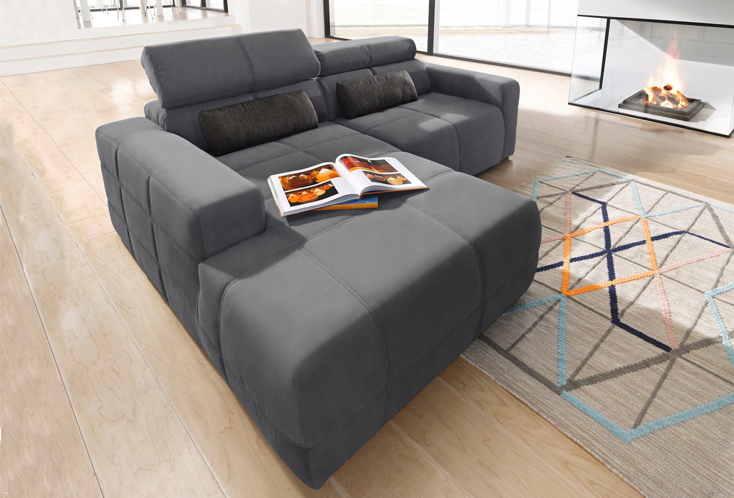 DOMO collection Ecksofa "BRANDON inkl. Kopfteilverstellung, 214x100x80 cm, L-Form" Mit Kopfteilverstellung, auch in Leder und Cord, L-Form
