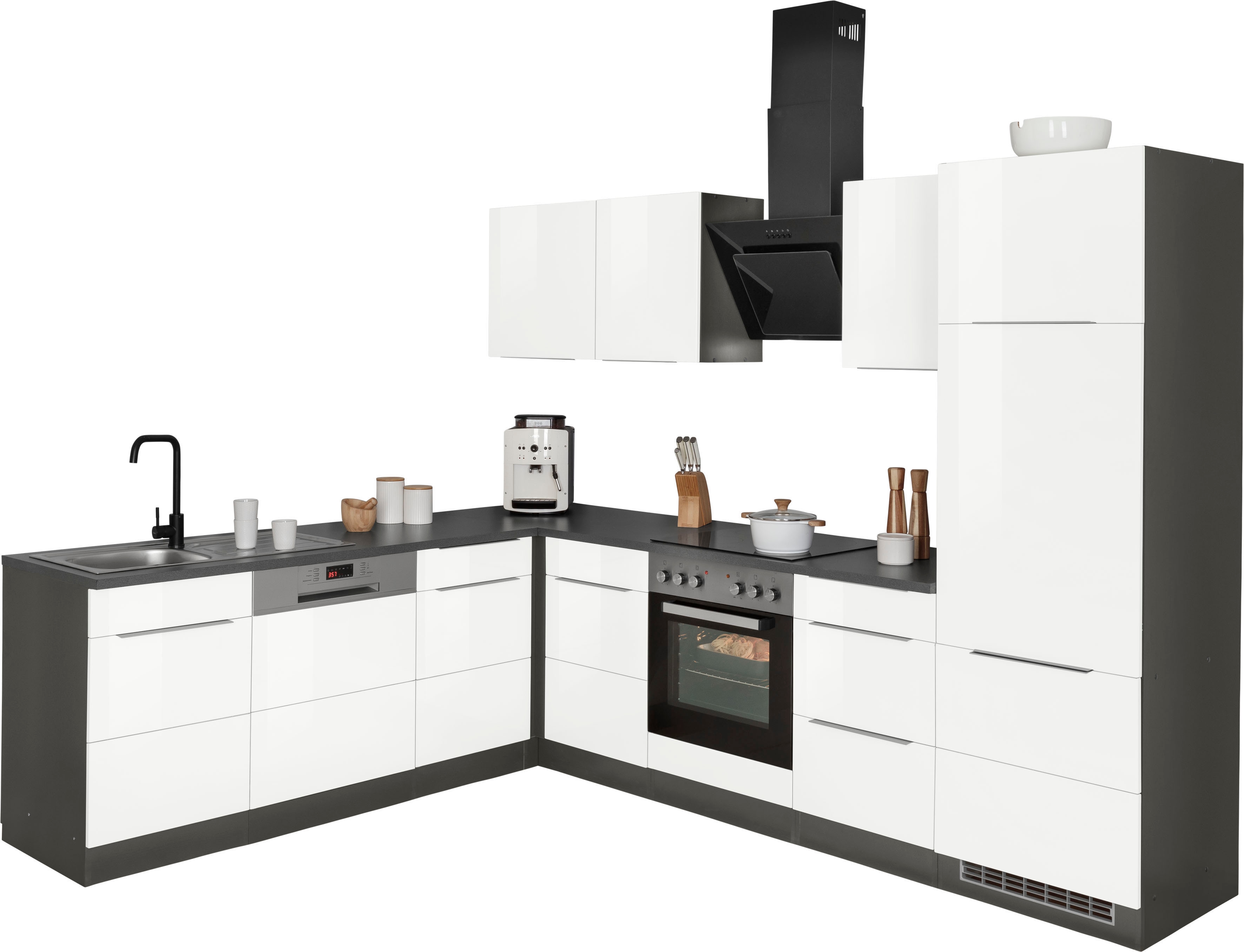 KOCHSTATION "KS-Brindisi" Stellbreite 220/280 cm, wahlweise mit E-Geräten, mit MDF-Fronten