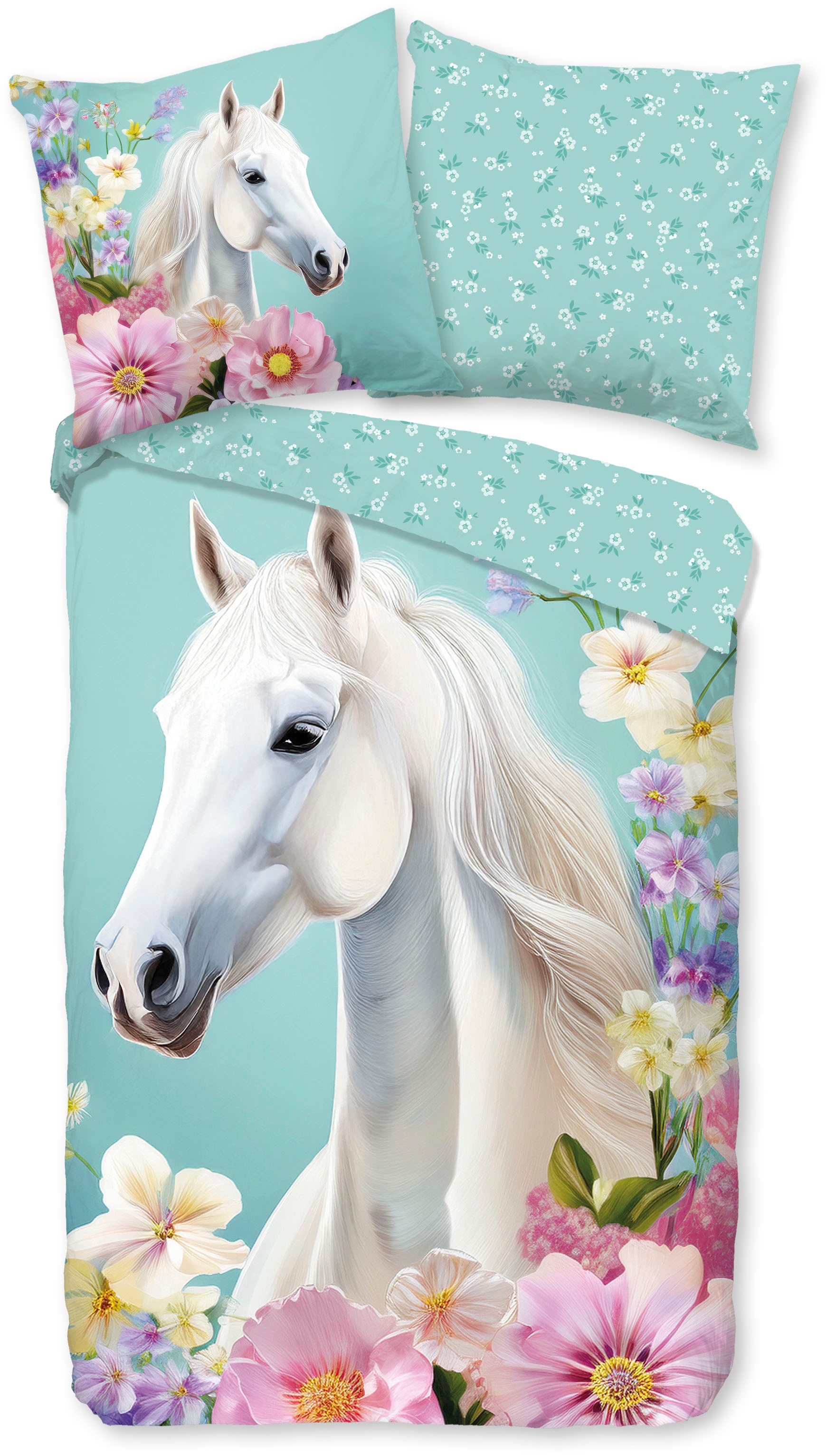 good morning Kinderbettwäsche "Binky" 2 Baumwolle, Renforcé, 135x200, Wendeoptik, Kind, Mädchen, Pferd