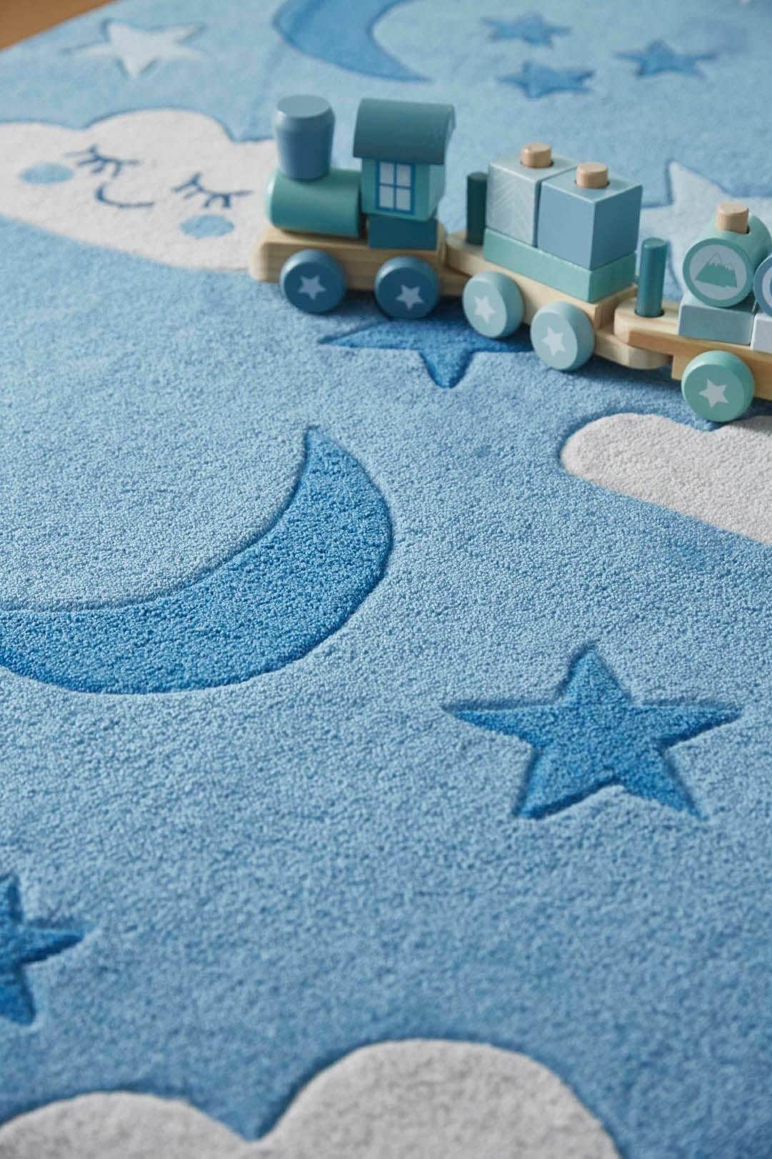 SMART KIDS Kinderteppich »LaLeLu«, rechteckig, 9 mm Höhe, Mond Sterne Wolken, Konturenschnitt