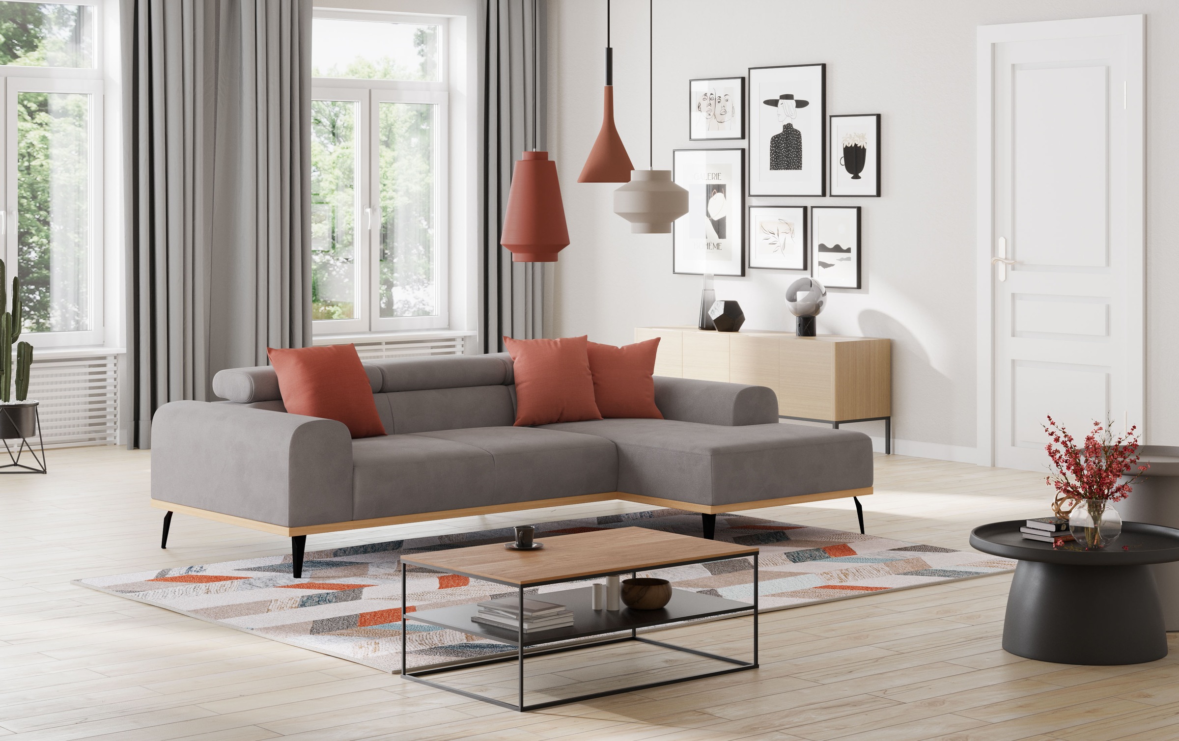 Places of Style Ecksofa »Carlo L-Form«, mit Kopfteilverstellung & Holz-Rahmenoptik, wahlweise Relaxfunktion