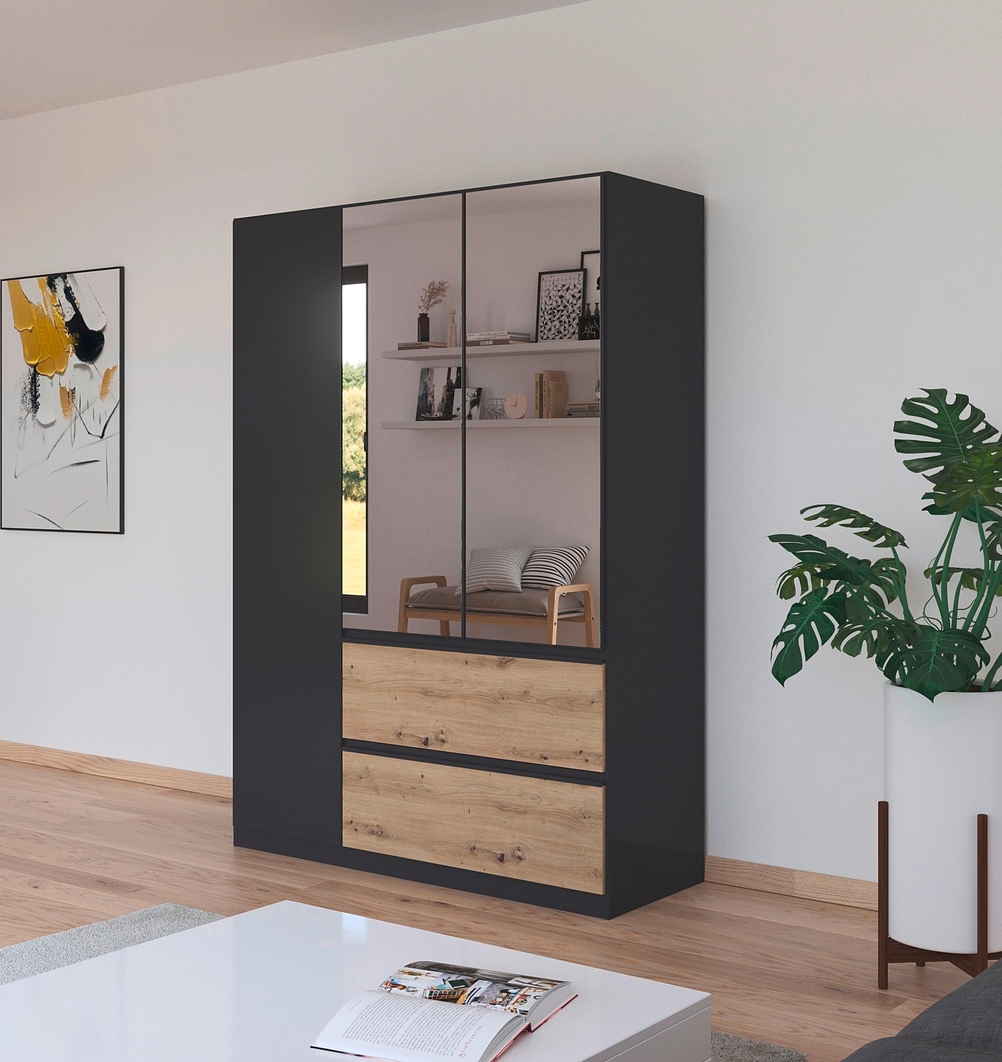 rauch Drehtürenschrank »Kleiderschrank Schrank Garderobe Wäscheschrank COSTA in 3 Breiten«, mit Spiegel, grifflose Front und Push-to-Open Funktion MADE IN GERMANY