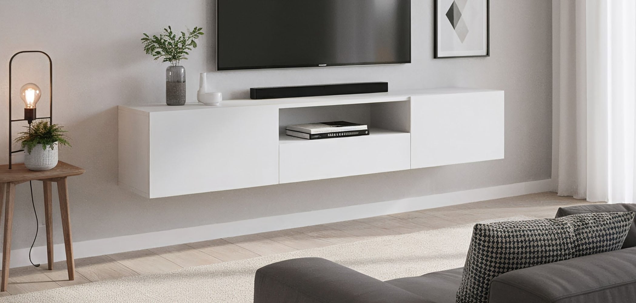 borchardt Möbel Lowboard »Sophia« Breite 200 cm mit 2 Klappen und 1 Schubkasten, stehend und hängend