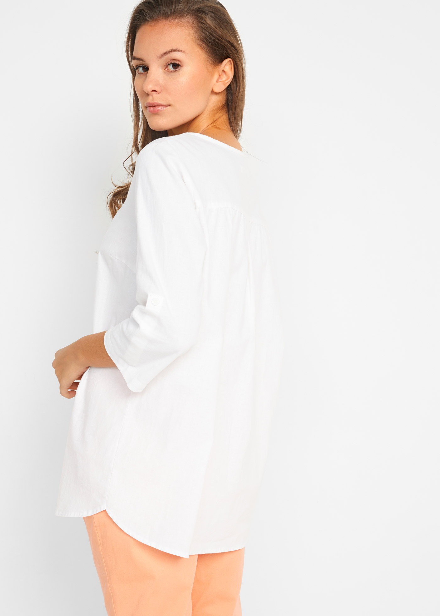 bonprix Langarmbluse »Bluse mit Leinen, 3/4 Arm« Regular Fit, für den Alltag, aus Leinen und Baumwolle