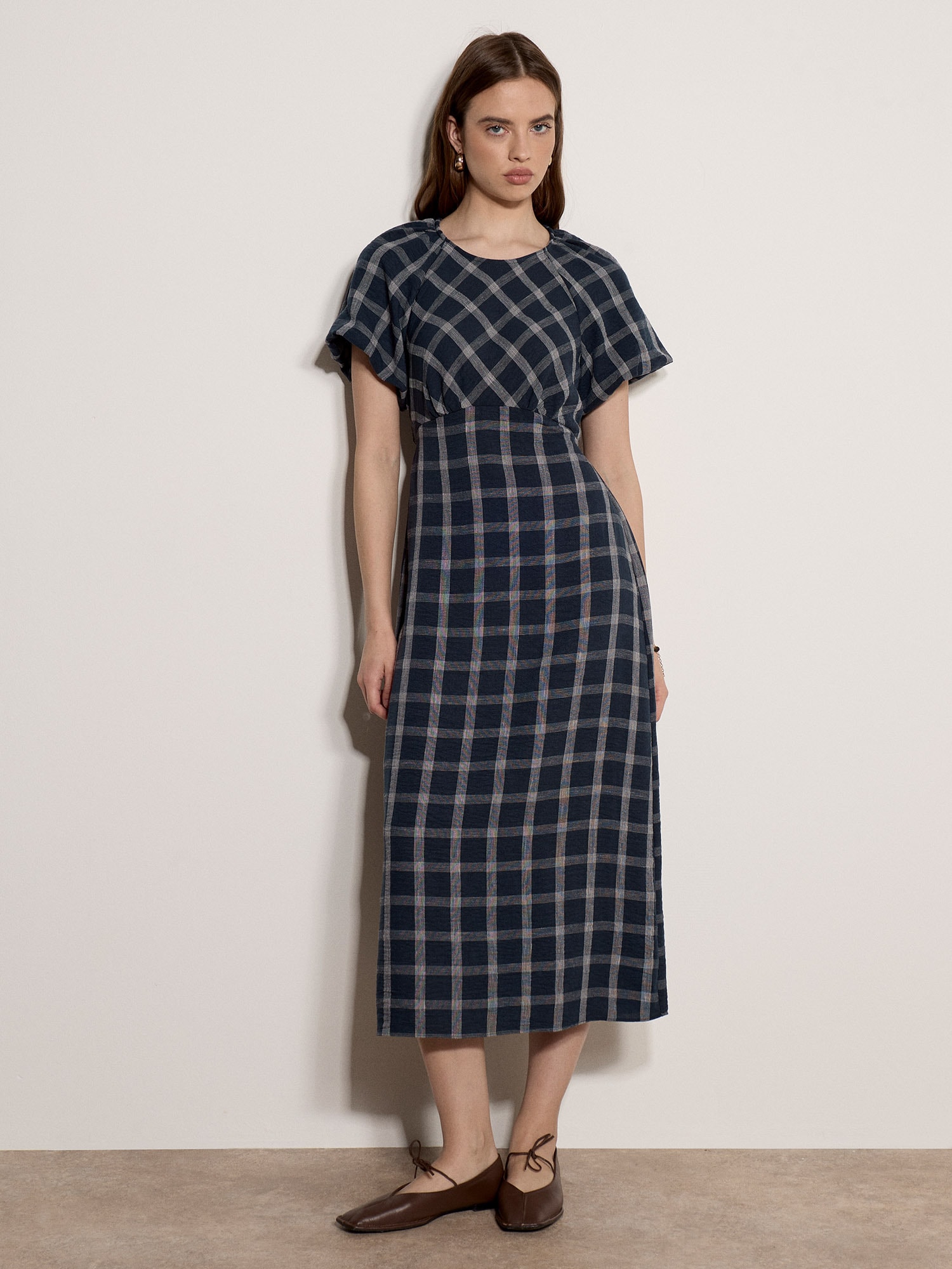 Apricot Midikleid "Karomuster-Midaxi-Kleid" mit Puffärmeln