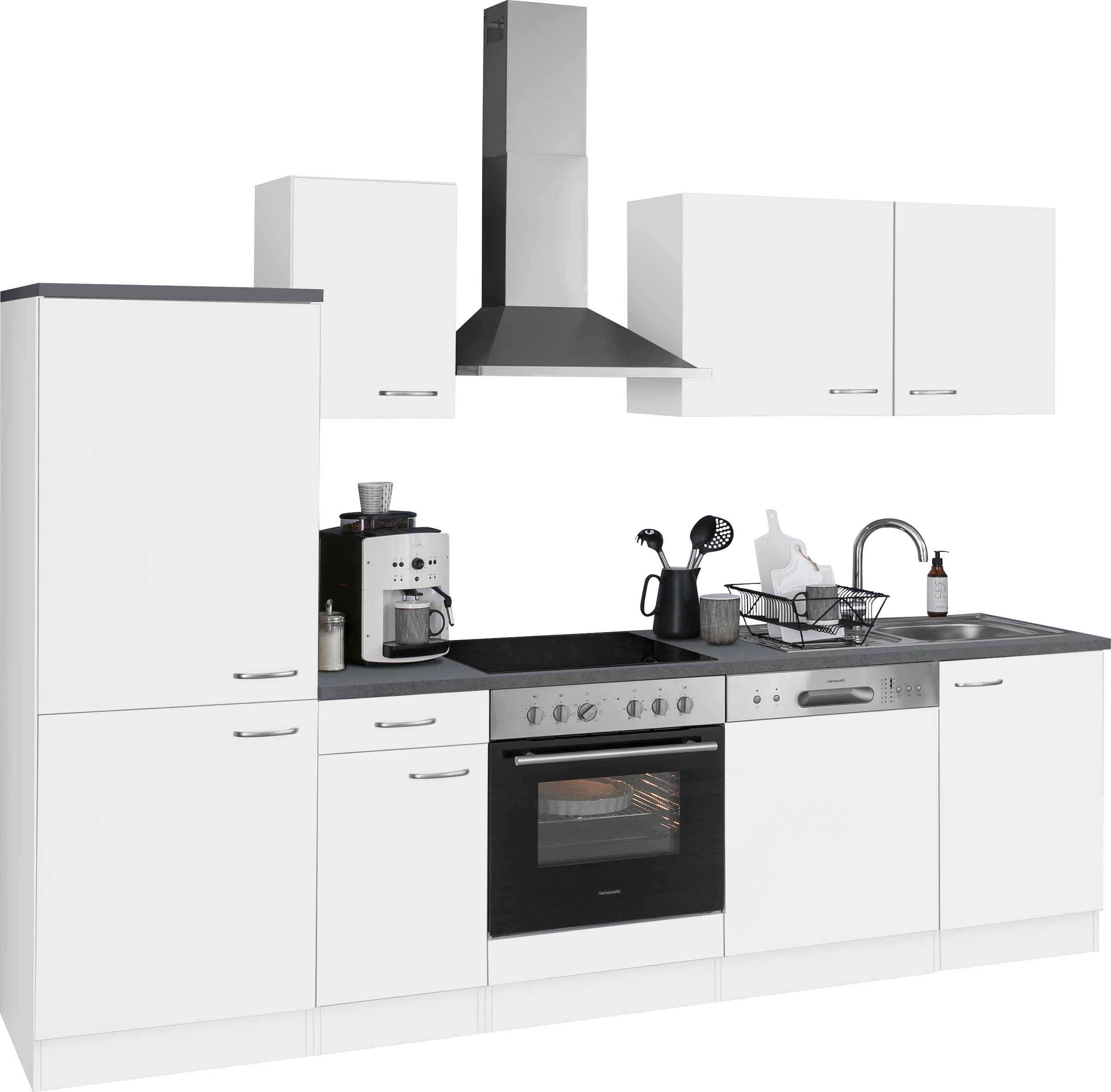OPTIFIT Küchenzeile »Parare Breite 210 oder 270 cm«, mit Hanseatic E-Geräten, wahlweise mit Kühlschrank inkl. Umbau