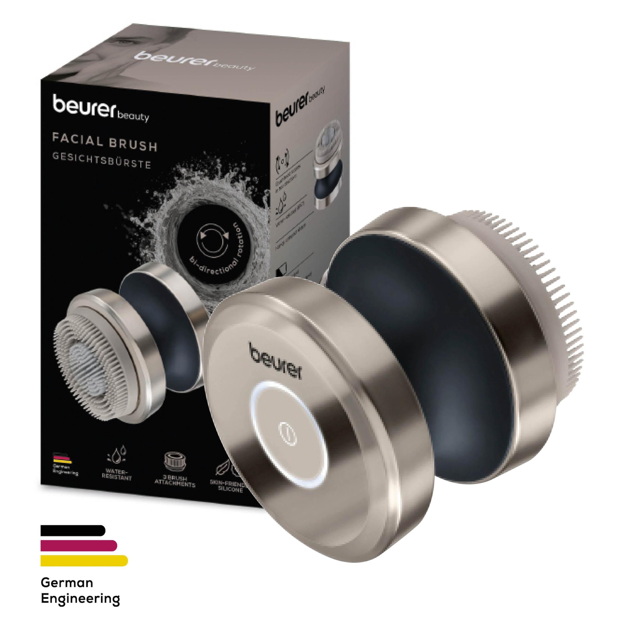 BEURER Elektrische Gesichtsreinigungsbürste "FC 59 Dual, für ein gepflegtes Hautbild", beige, B:6cm H:6,7cm T:6cm, Elektrohautpflegebürsten, Mit 3