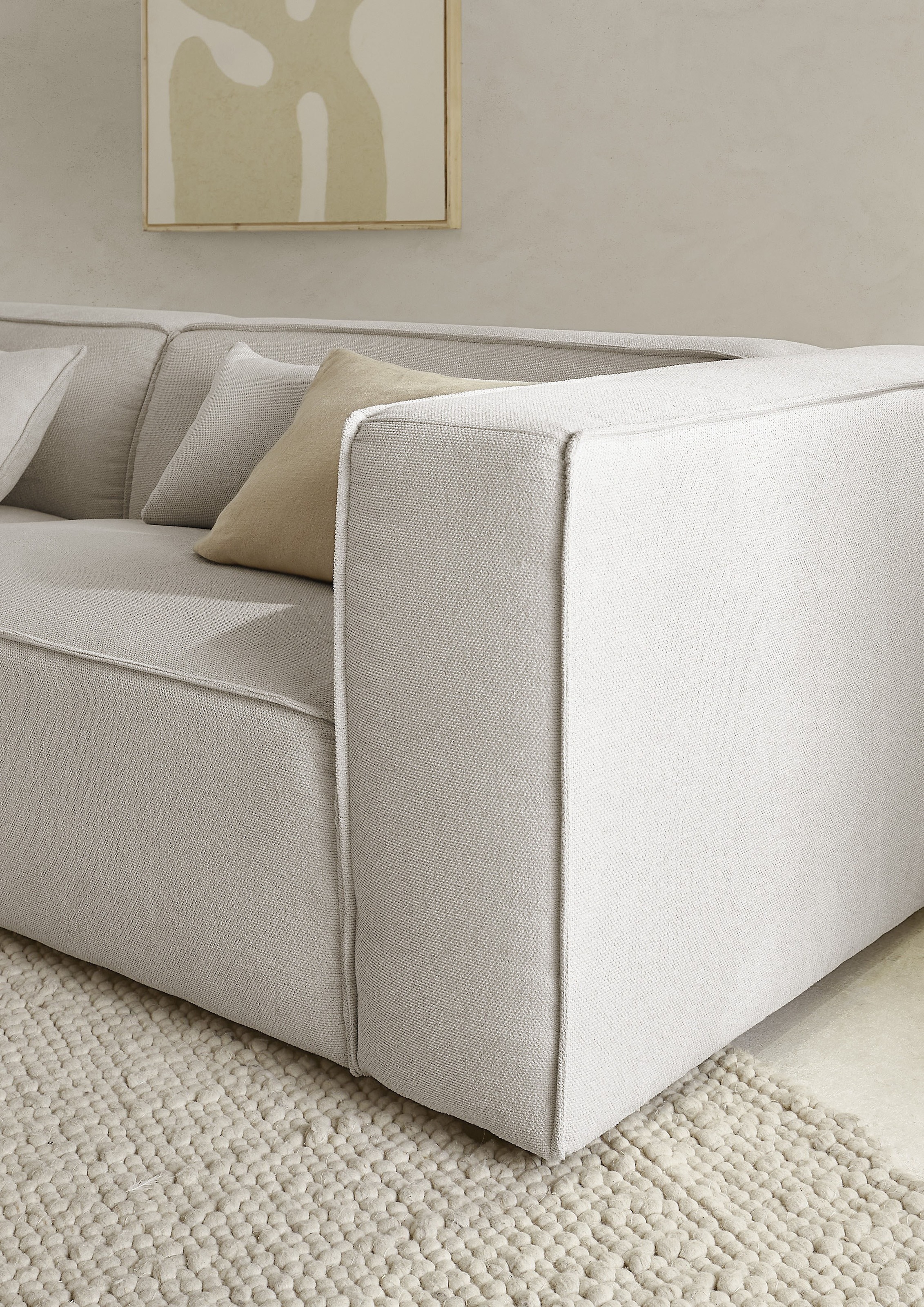 LeGer Home by Lena Gercke Ecksofa »PIARA mit Kedernaht in Cord oder Leinenoptik, moderne Couch in L-Form«, wahlweise Ottomane rechts/links, schwarze Füße, bequemer Sitzkomfort