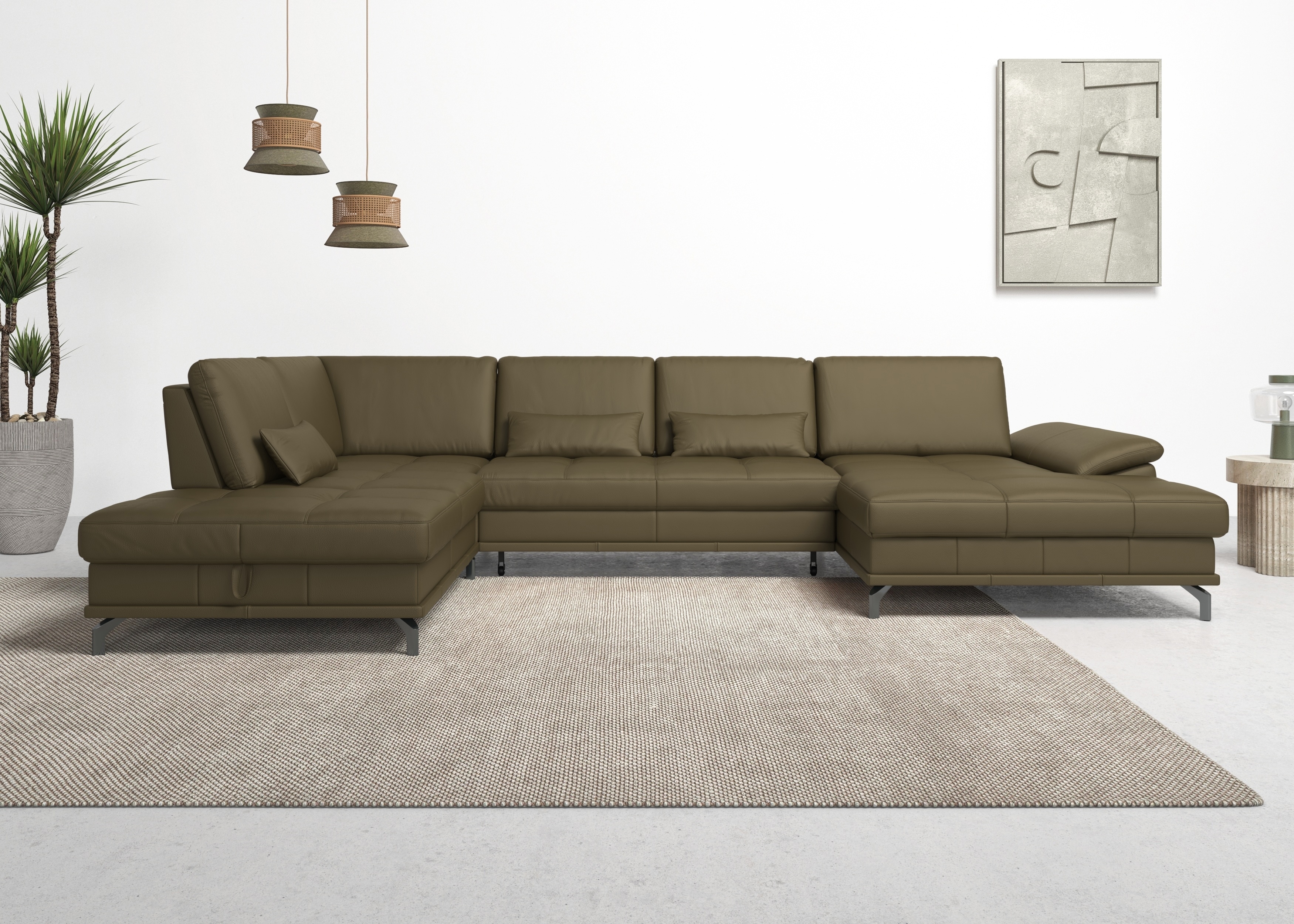 OTTO home Wohnlandschaft "Costello U-Form, B: 363 cm mit Sitztiefen-, Armteilverstellung &" 3 Nierenkissen, optional Schlaffunktion & Bettkasten