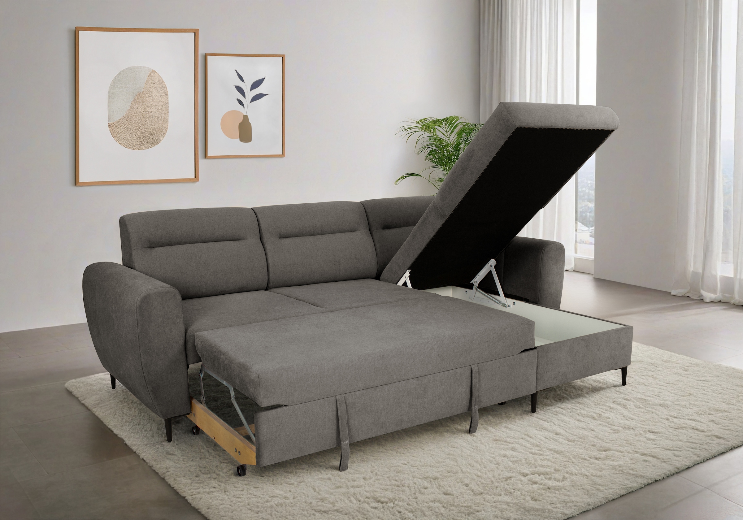 Trends by HG Ecksofa »Bella L-Form, B: 248 cm« mit Bettfunktion & Bettkasten
