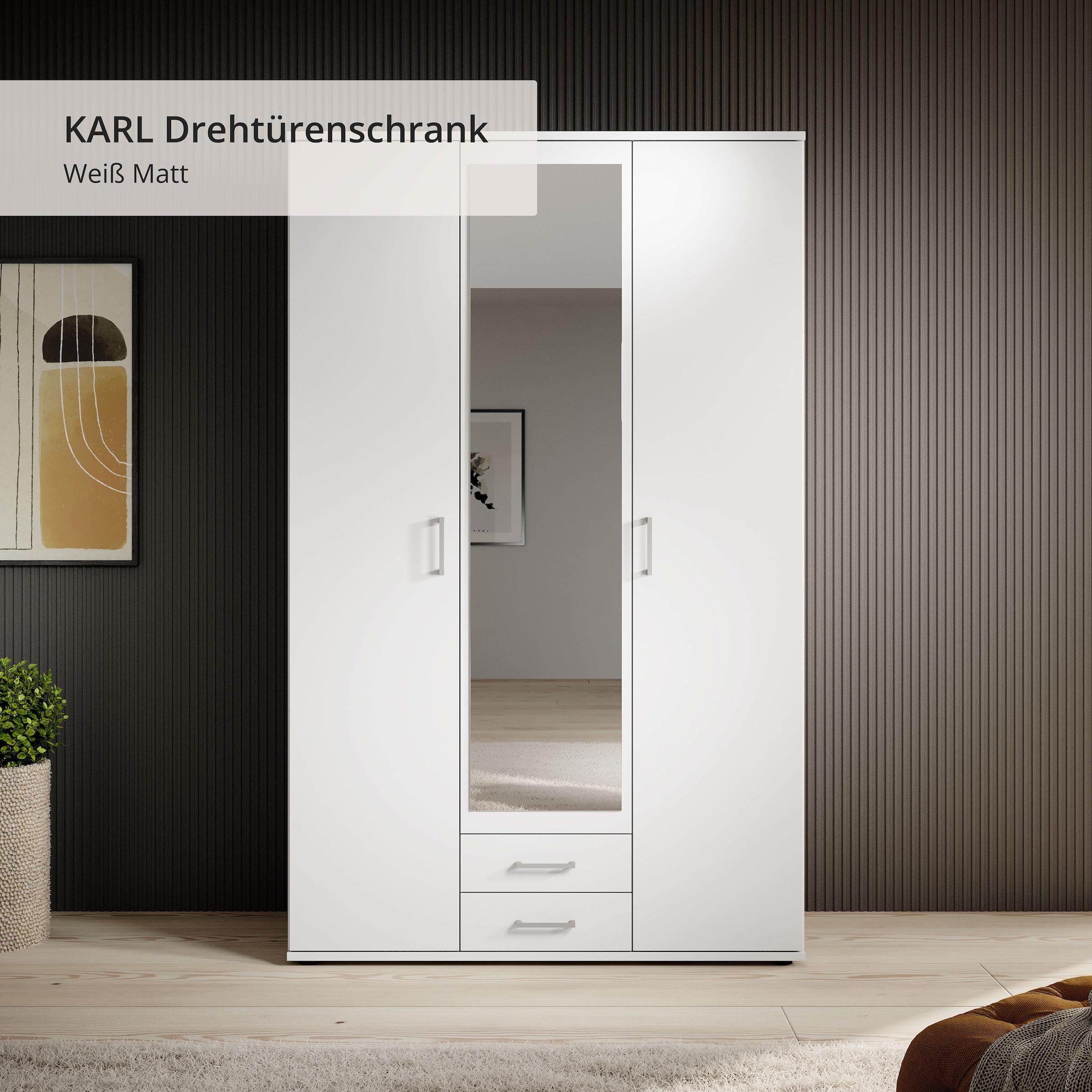 Schlafkontor Kleiderschrank »Karl Drehtürenschrank Schlafzimmerschrank mit Spiegel Garderobe« in 2 Breiten, mit zusätzlichen Einlegeböden TOPSELLER