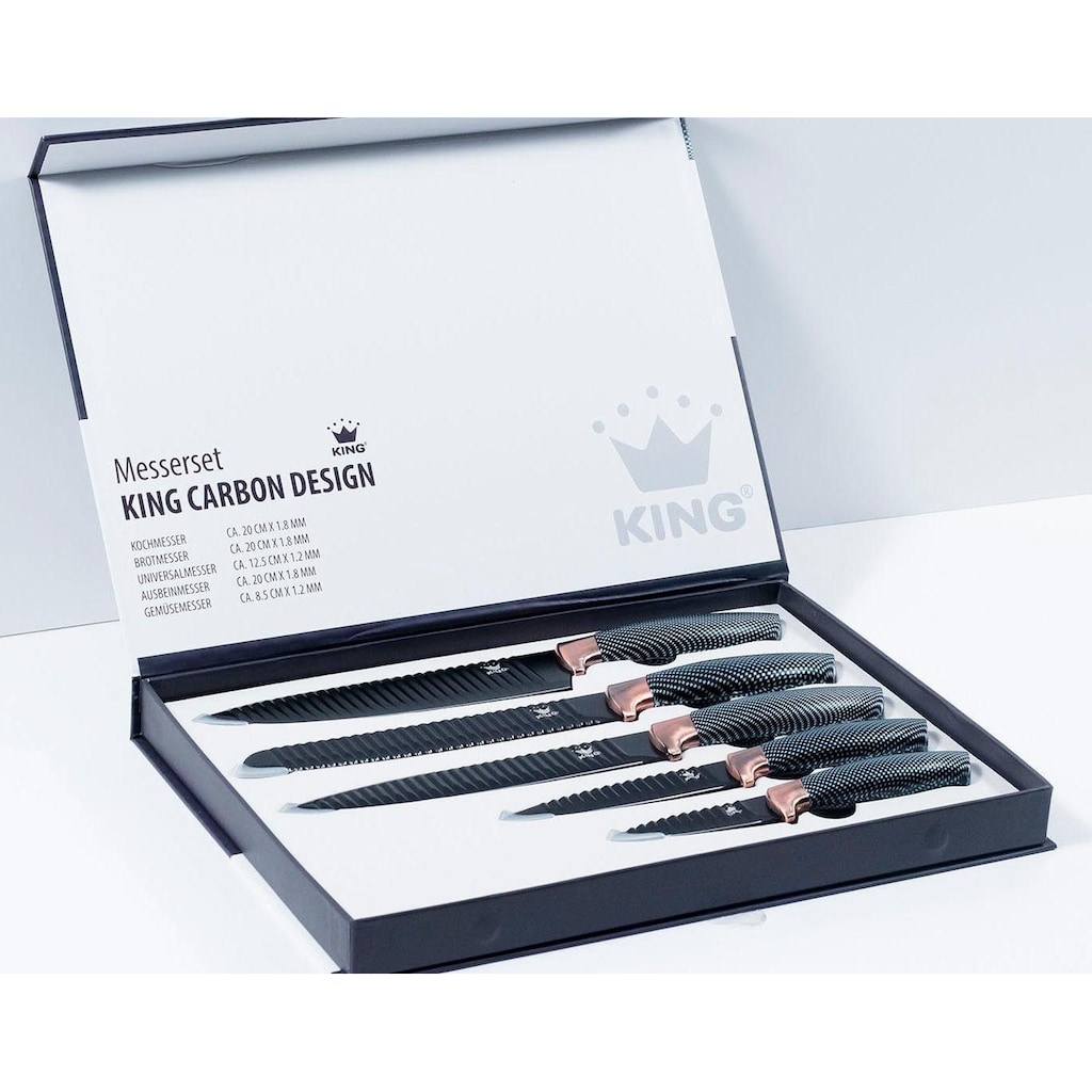 KING Messer-Set »Carbon Design«, (Set, 5 tlg.), Wellenschliff