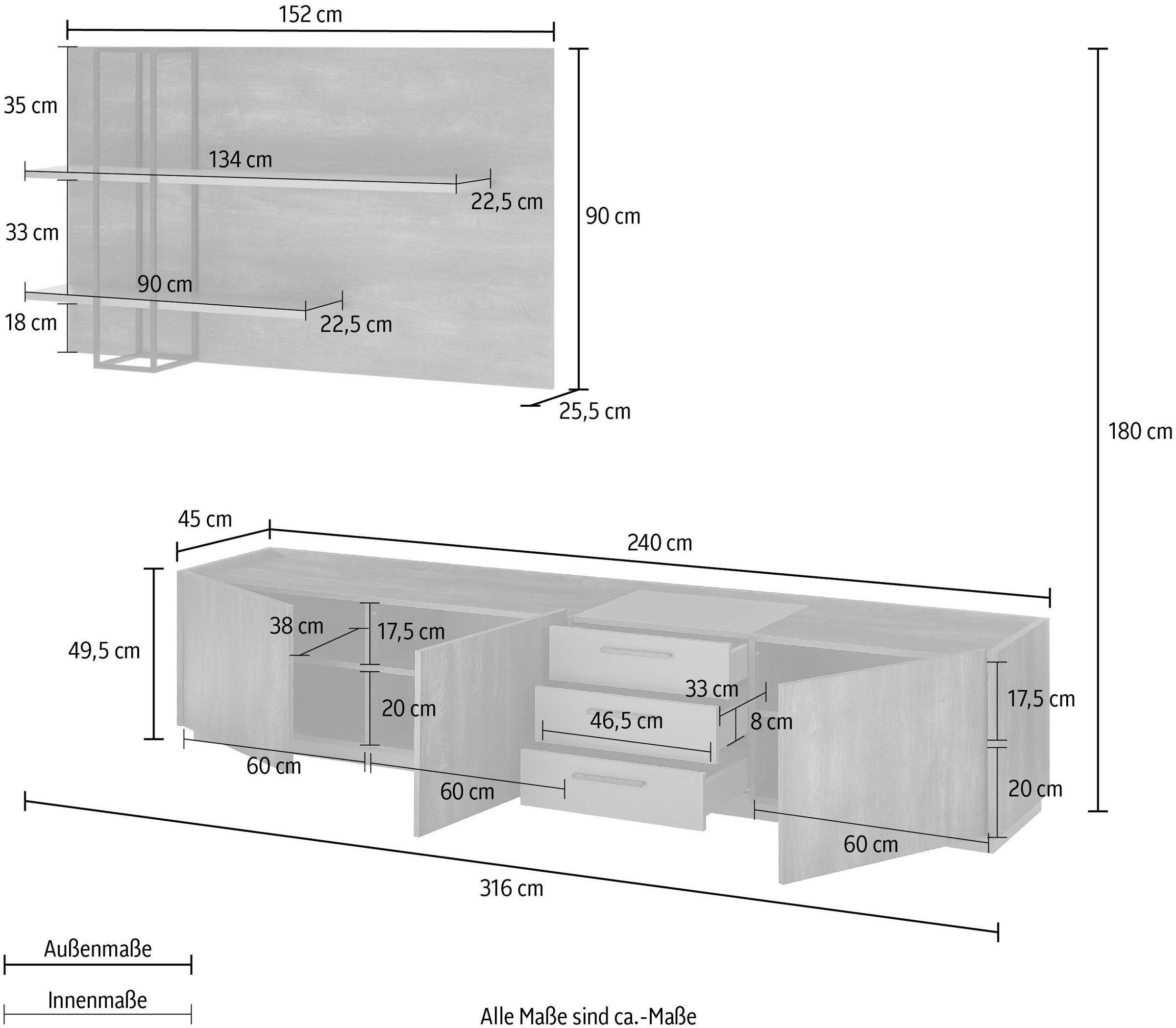 INOSIGN Schrank-Set »LARGO«, (Set, 2 St.), mit Soft-Close-Funktion