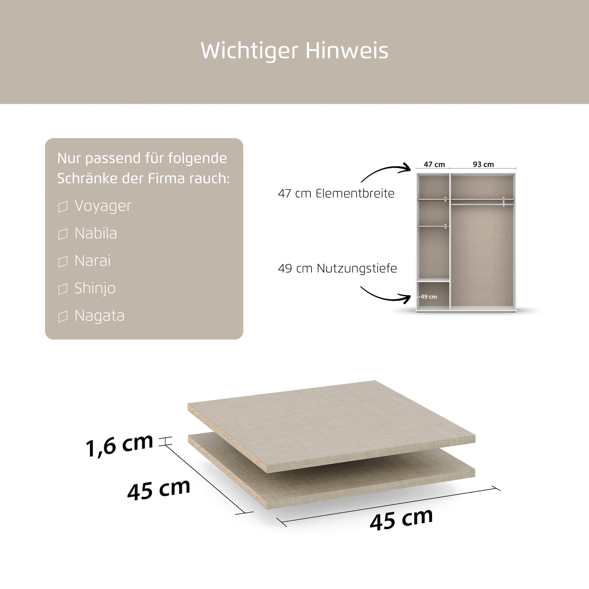rauch Einlegeboden »Zubehör«, 2er Set 45 cm für Schränke Voyager, Nabila, Narai, Shinjo und Nagata