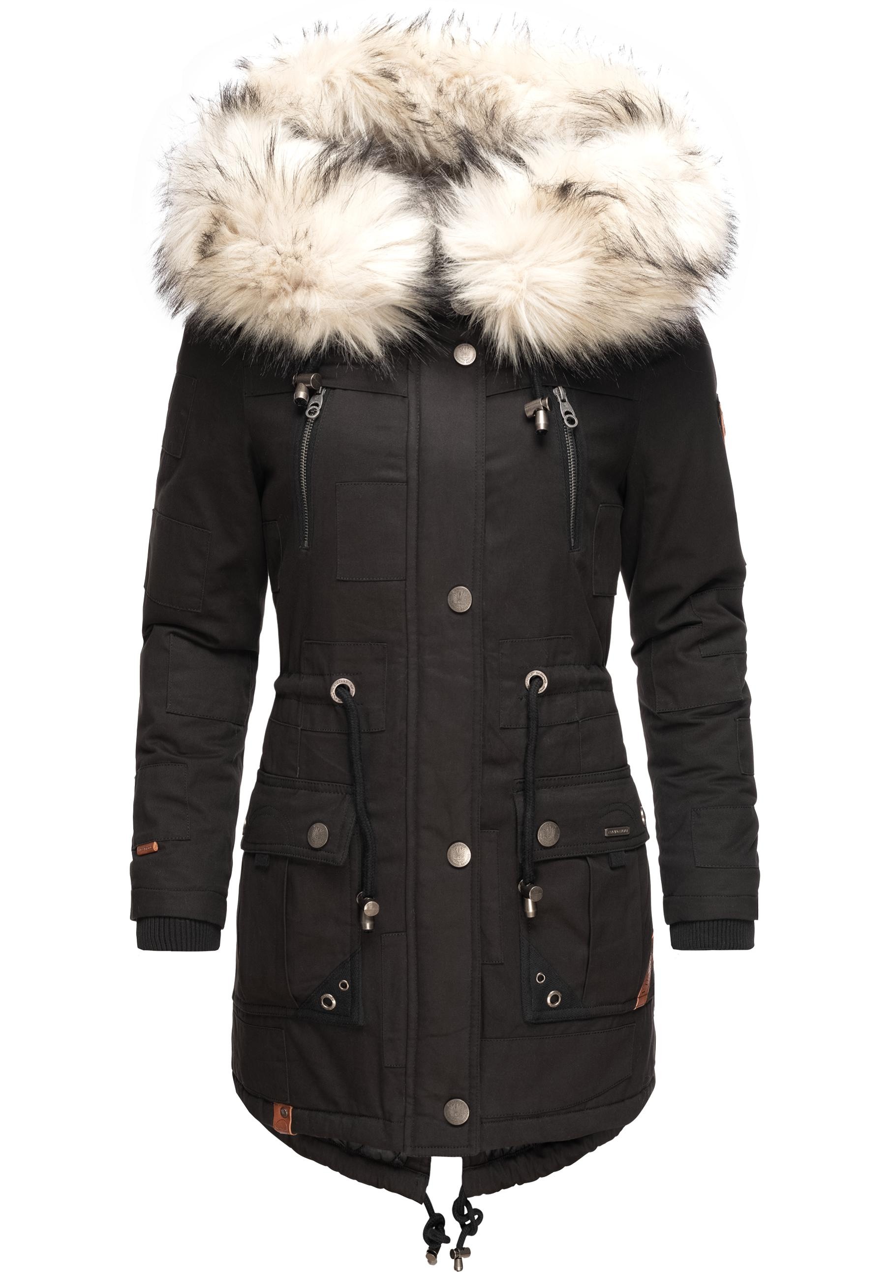 Navahoo Wintermantel »Honigfee«, stylischer Baumwollparka mit Kunstfell-Kapuze